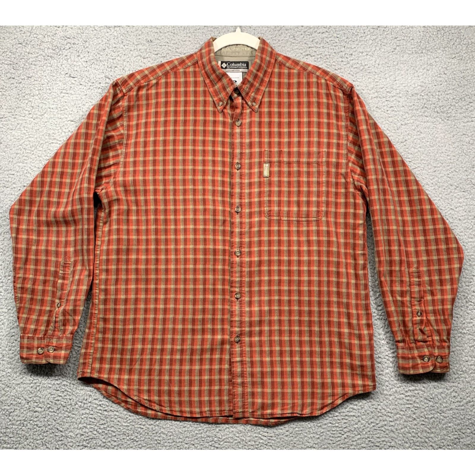 Logo 7 Columbia Shirt Button-Up Long Sleeve Plaid Logo Red Brown Tan Regular M Mens Size US M / EU 48-50 / 2 - 2 Thumbnail