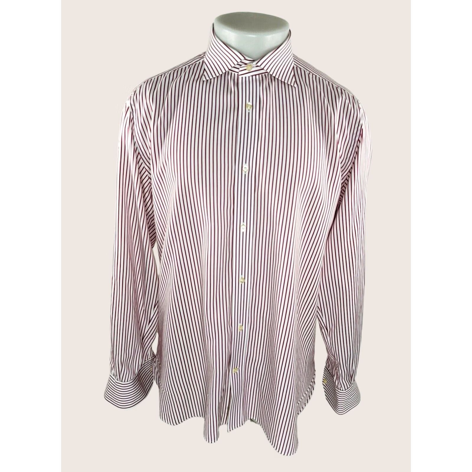 Vintage Boggi Milano - Striped Shirt Mens 17.5 / 44 Dress Shirt Regular Size Red White - 90s Style? Size US XXL / EU 58 / 5 - 1 Thumbnail