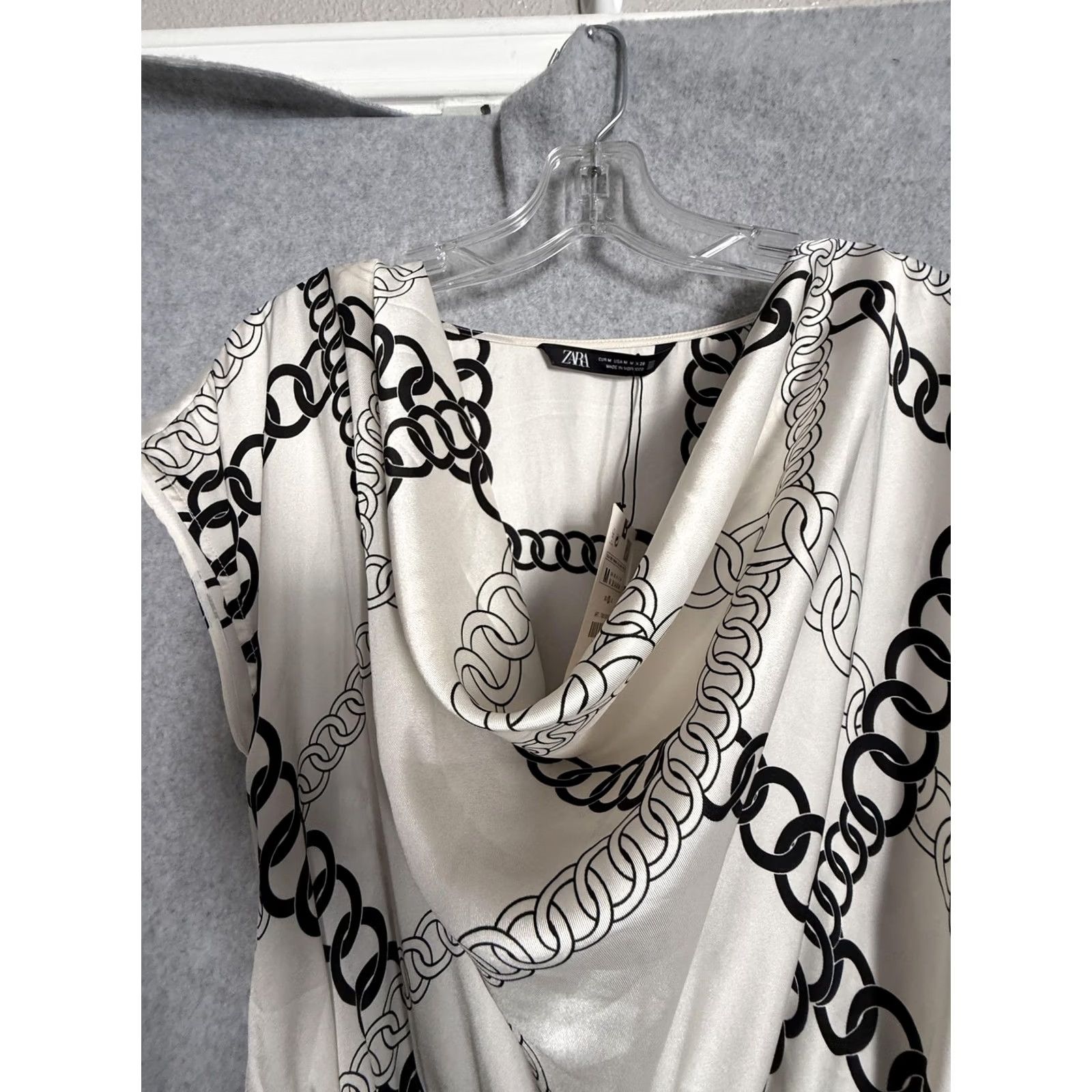 Zara Zara Dress Womens Medium White Chain Satin Cowl Neck Cap Sleeve Fit & Flare Maxi Size M / US 6-8 / IT 42-44 - 6 Thumbnail