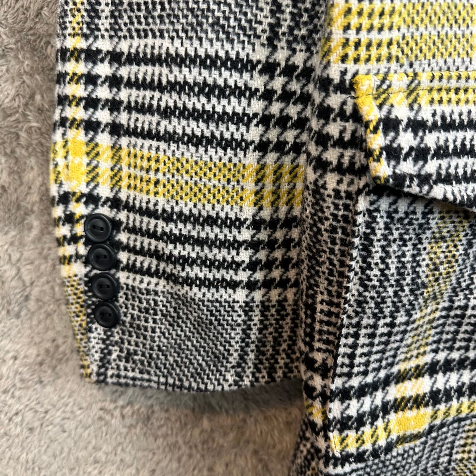 Arizona Jean Co. NWT Vintage Wool Blend Black Yellow Plaid Pea Coat L Y2K Size L / US 10 / IT 46 - 4 Thumbnail