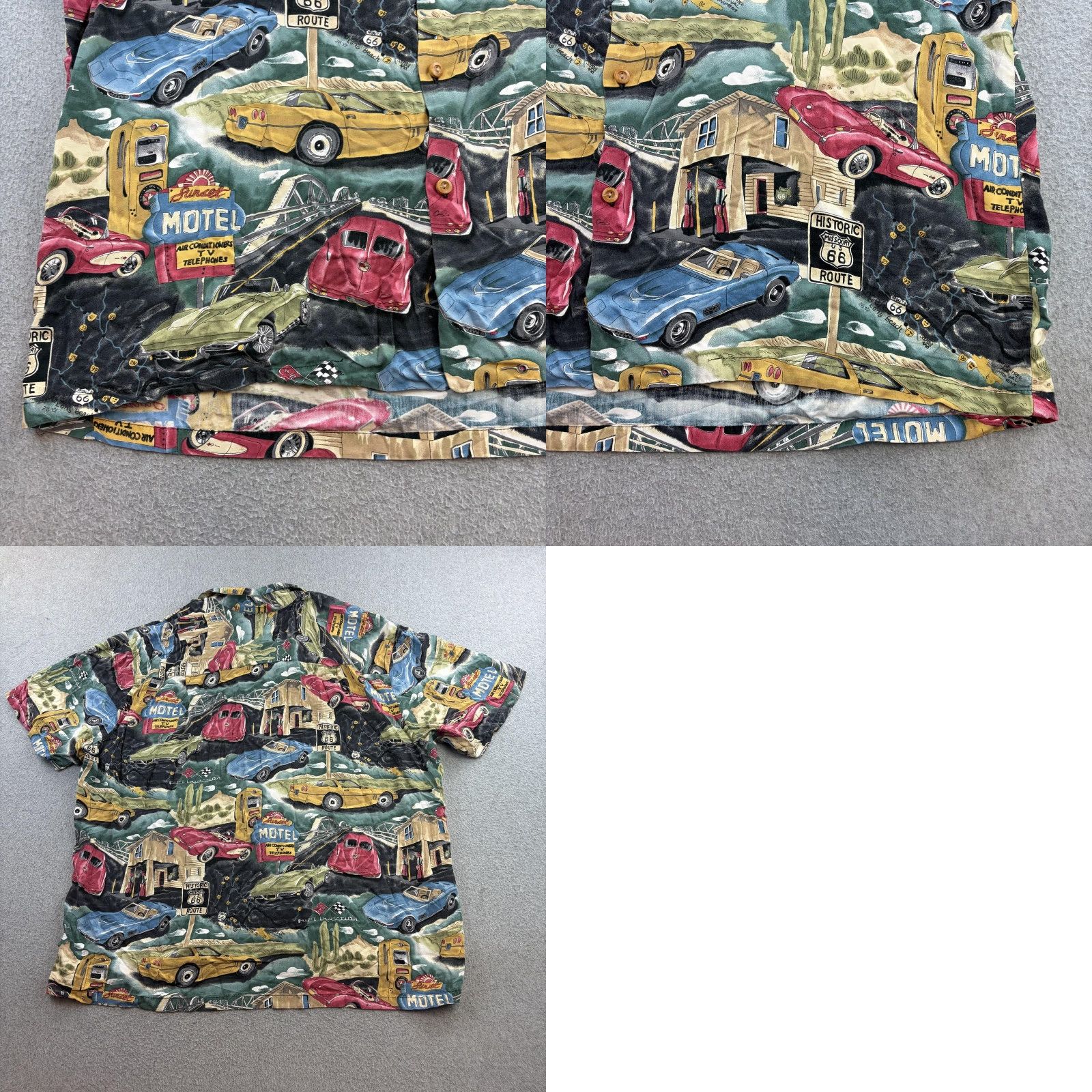 Paradise Found Paradise Found Shirt Mens 2XL Route 66 Cars Hawaiian Camp Rayon Button Front Size US XXL / EU 58 / 5 - 8 Thumbnail