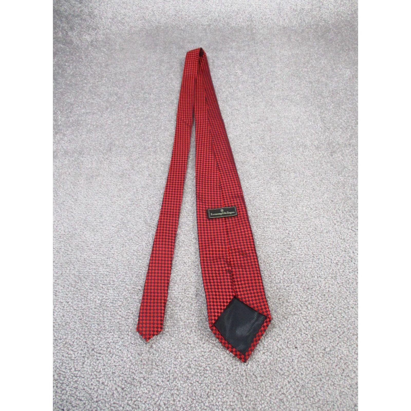Ermenegildo Zegna Ermenegildo Zegna Tie Red & Black Checkerboard Geometric Pattern Men’s Tie Adult One Size Black Red – Preppy Abstract Flower Theme Size ONE SIZE - 3 Thumbnail