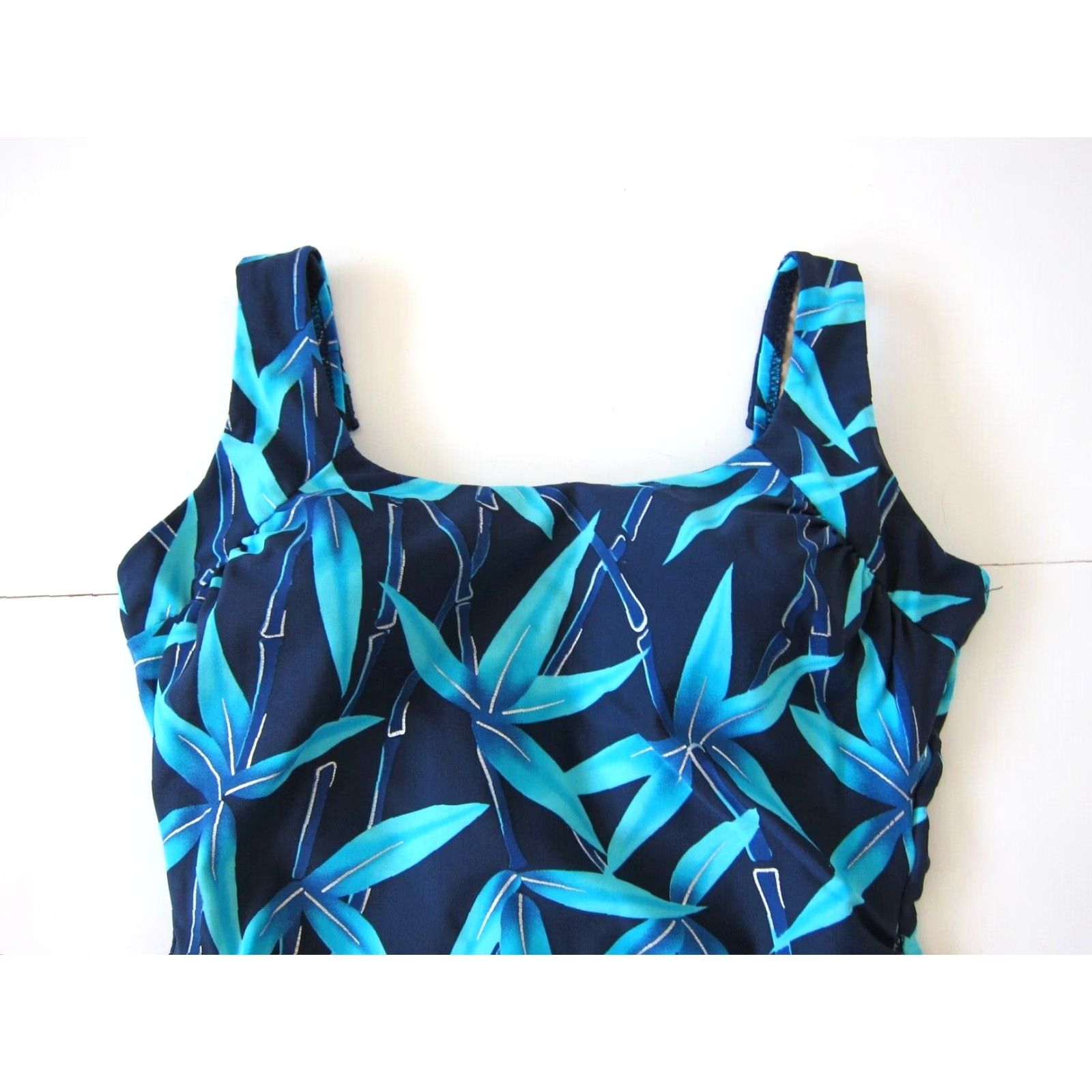 Vintage T.H.E. Blue Floral Bamboo One Piece Swimsuit Slimming Wide Strap Dress 10 Size L / US 10 / IT 46 - 3 Thumbnail