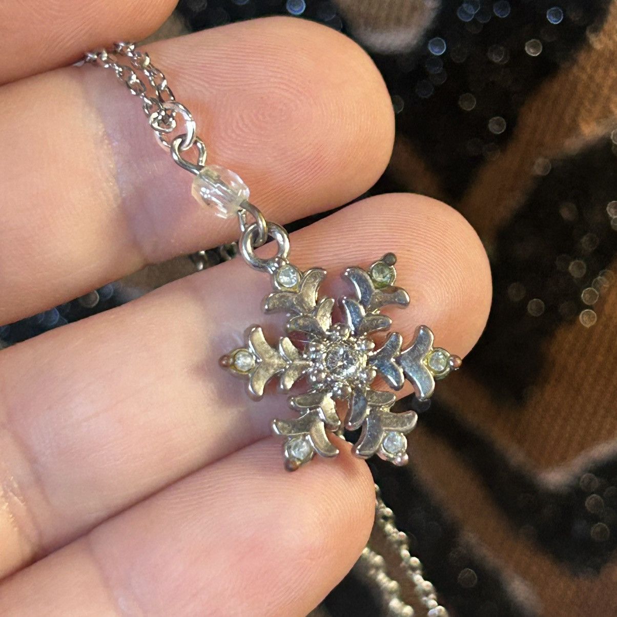Handmade Handcrafted faceted clear rhinestone snowflake necklace Size ONE SIZE - 1 Thumbnail