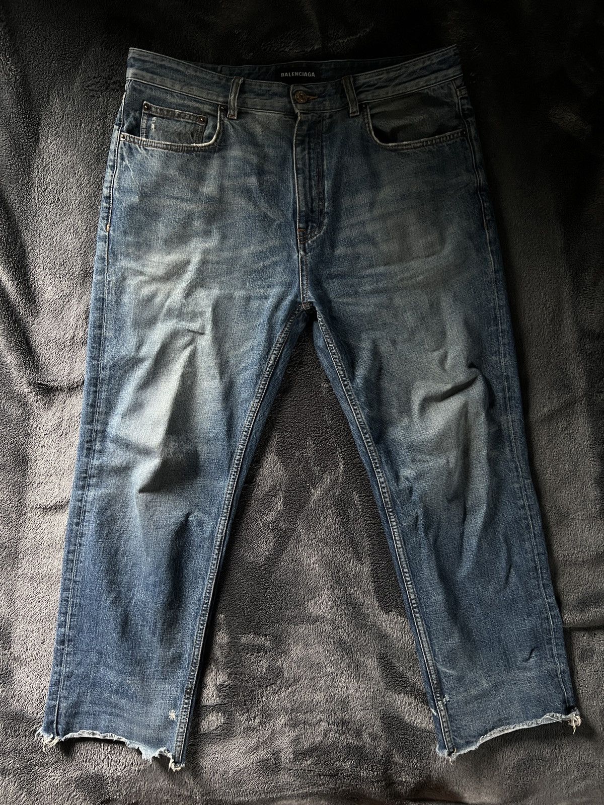 Image of Balenciaga Torn Straight-Legged Denim in Blue, Men's (Size 36)