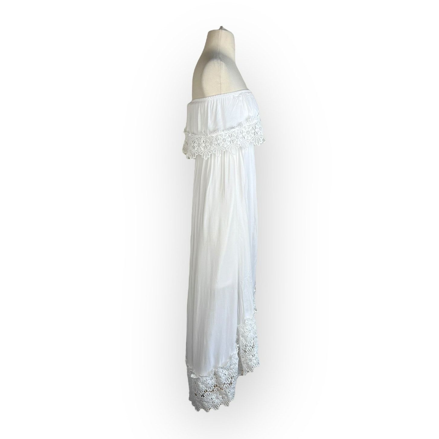 Vintage Solitaire Swim Boho Dress Cover-Up - White Strapless Hi-Lo Size S / US 4 / IT 40 - 3 Thumbnail