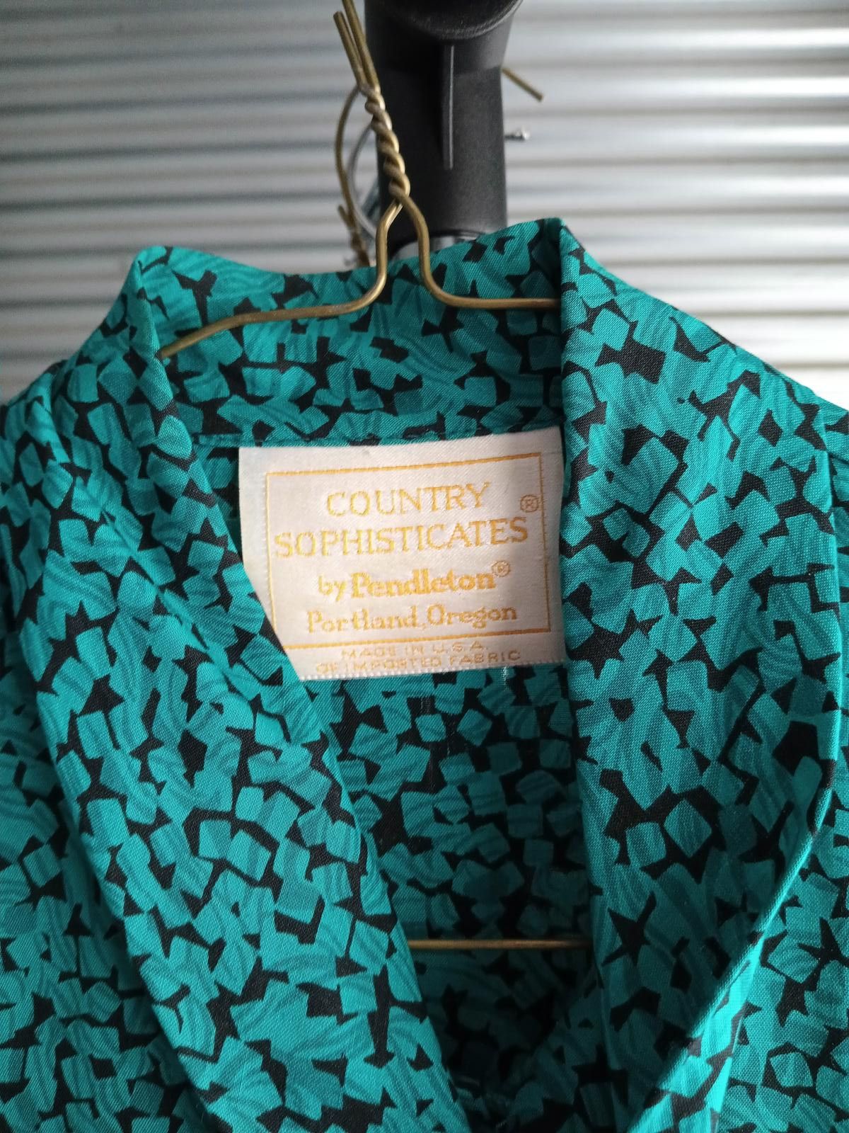 Designer Vintage Country Sophisticates Blouse - Teal Pattern Size M / US 6-8 / IT 42-44 - 3 Thumbnail