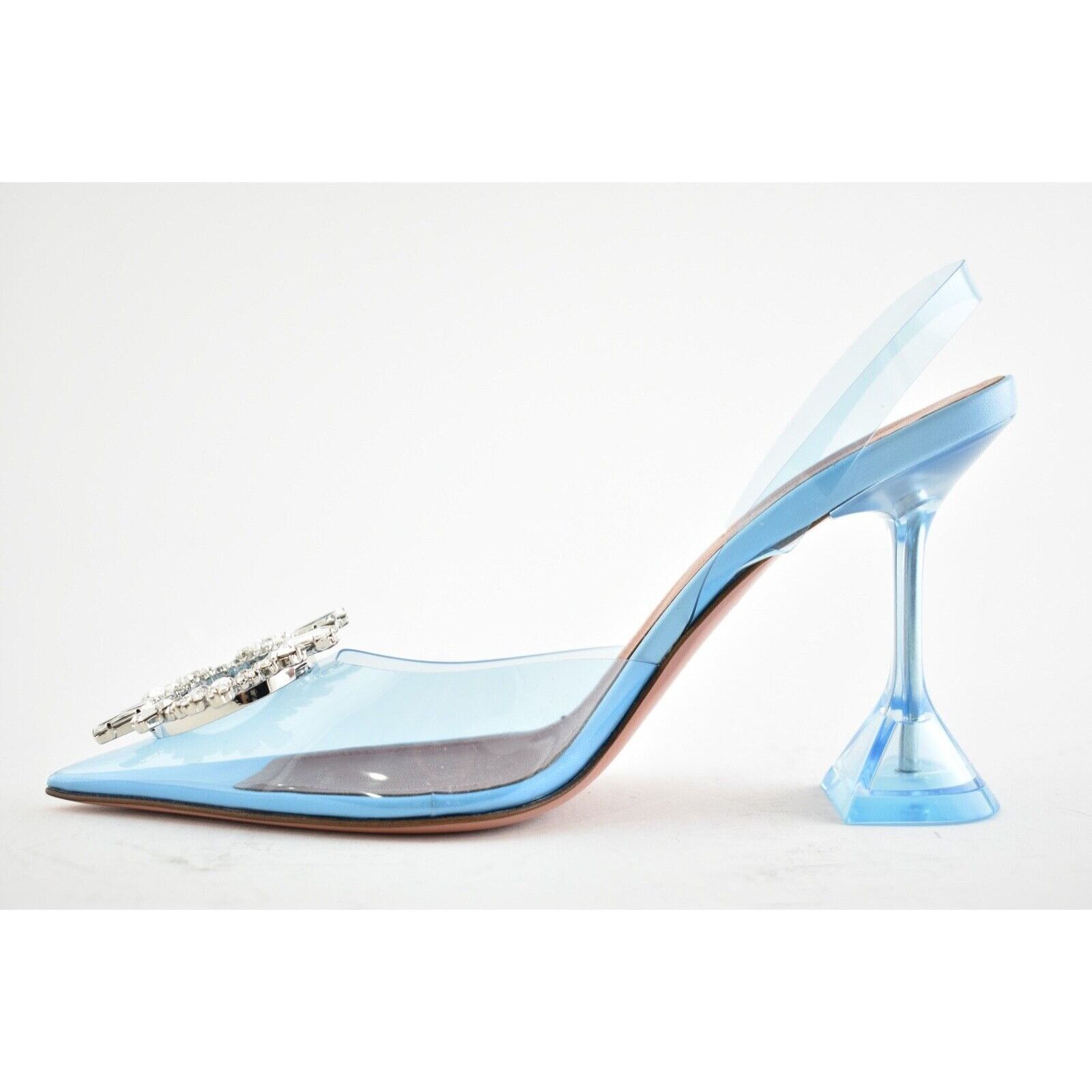 Amina Muaddi Begum Glass Blue PVC Crystal Slingback Sandal Heel Pump 39 Size US 9 / IT 39 - 5 Thumbnail