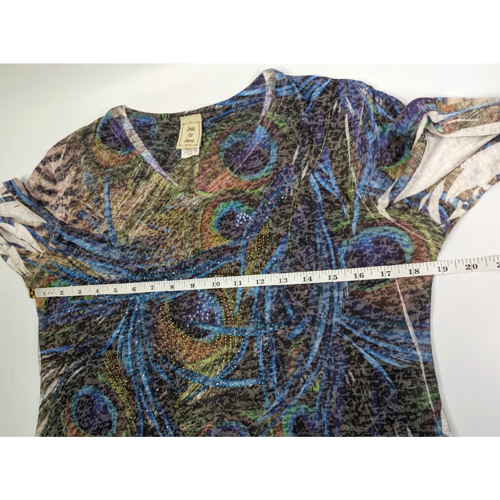 Vintage Jess and Jane Top Womens Small Peacock Abstract Rhinestone Boho Artsy 3/4 Sleeve Size S / US 4 / IT 40 - 5 Thumbnail