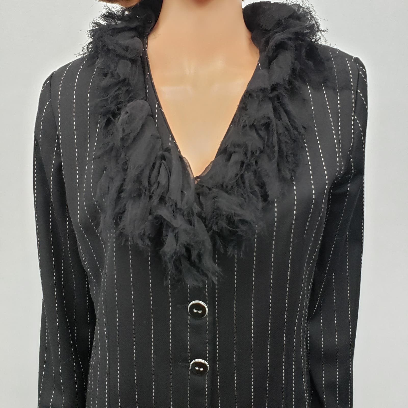 Vintage Pamela Vanderlinde Zone Blazer Jacket Pinstriped Ruffled 8 Size M / US 6-8 / IT 42-44 - 2 Preview