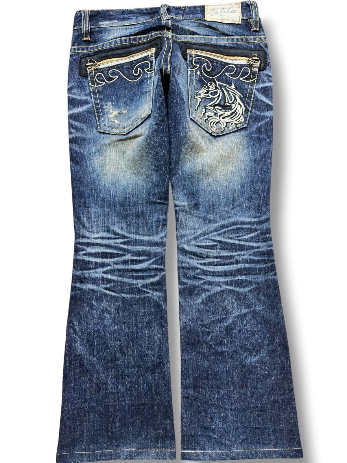 Ed Hardy Vintage Lolita Flare Mudwash Whiskers Embroidery Denim Size US 30 / EU 46 - 4 Thumbnail