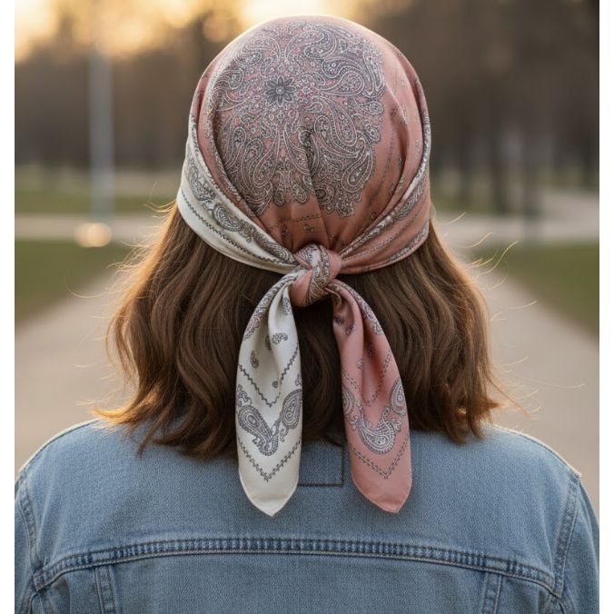 Other ❤️Silky Two Tone Paisley Satin Scarf Pink White Bandana Squa Size ONE SIZE - 3 Thumbnail