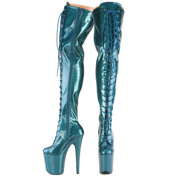 Other Flamingo 3020 Teal Glitter Patent 3020 Thigh High 4" Platfor Size US 7 / IT 37 - 5 Thumbnail
