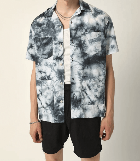 Image of Corridor NWT Tie-Dye Short Sleeve Button Up Shirt Black White Grey, Men's (Size XL)