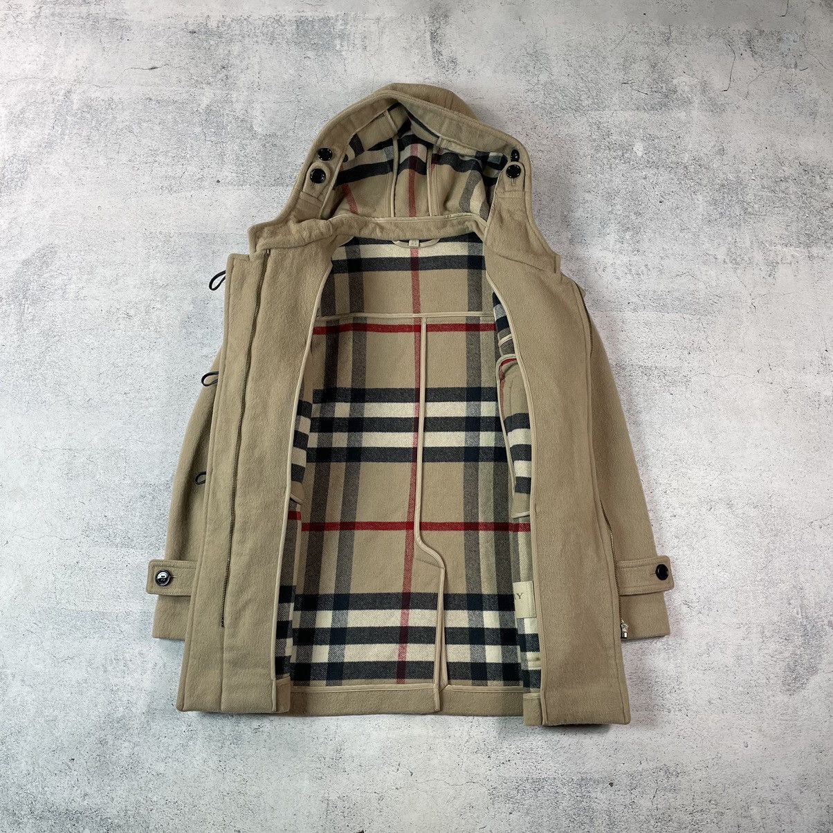 Burberry Brit Check Lined Wool Blend Duffle Coat In Beige