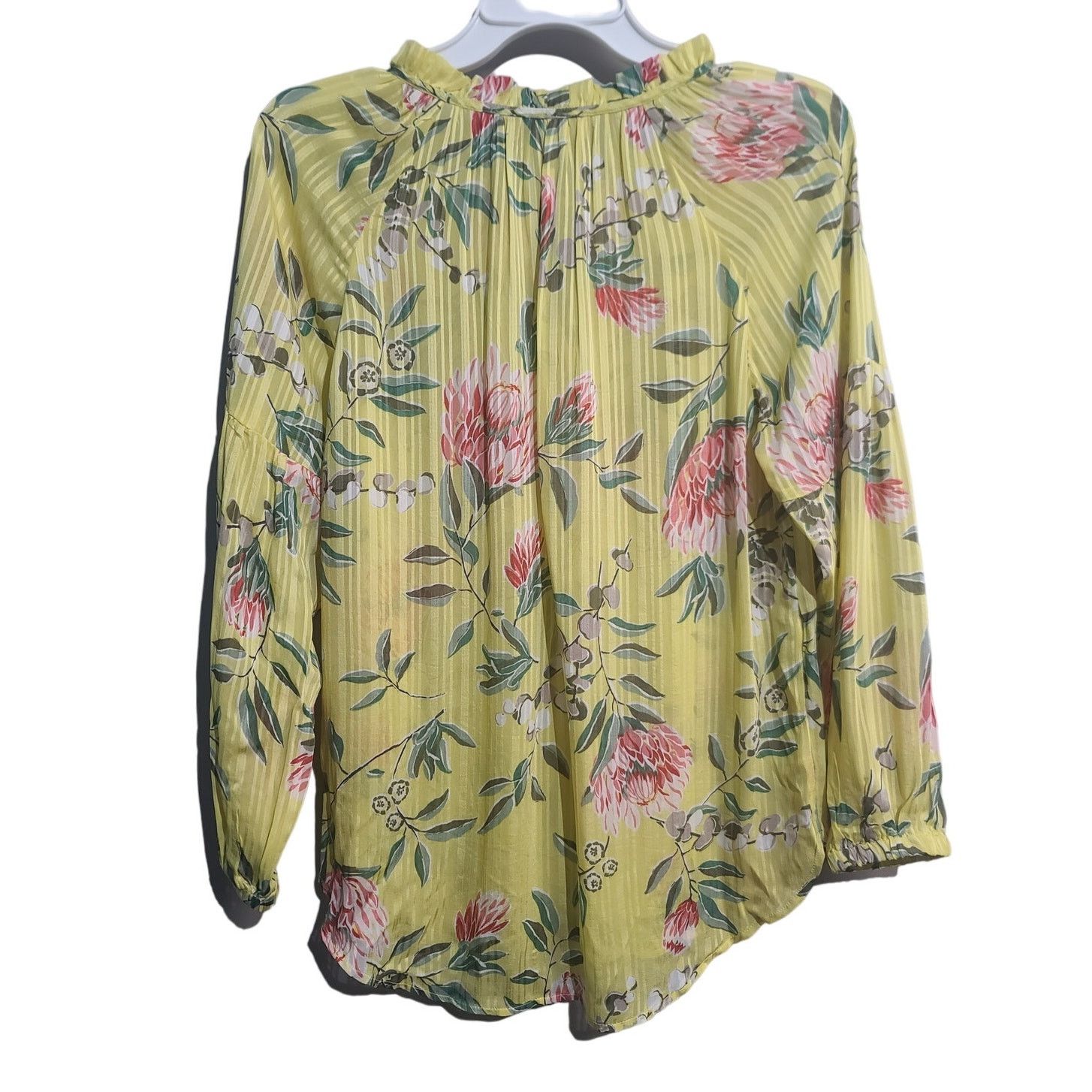 Loft LOFT Yellow Floral Pleated Tie Neck Blouse Size XS / US 0-2 / IT 36-38 - 3 Thumbnail