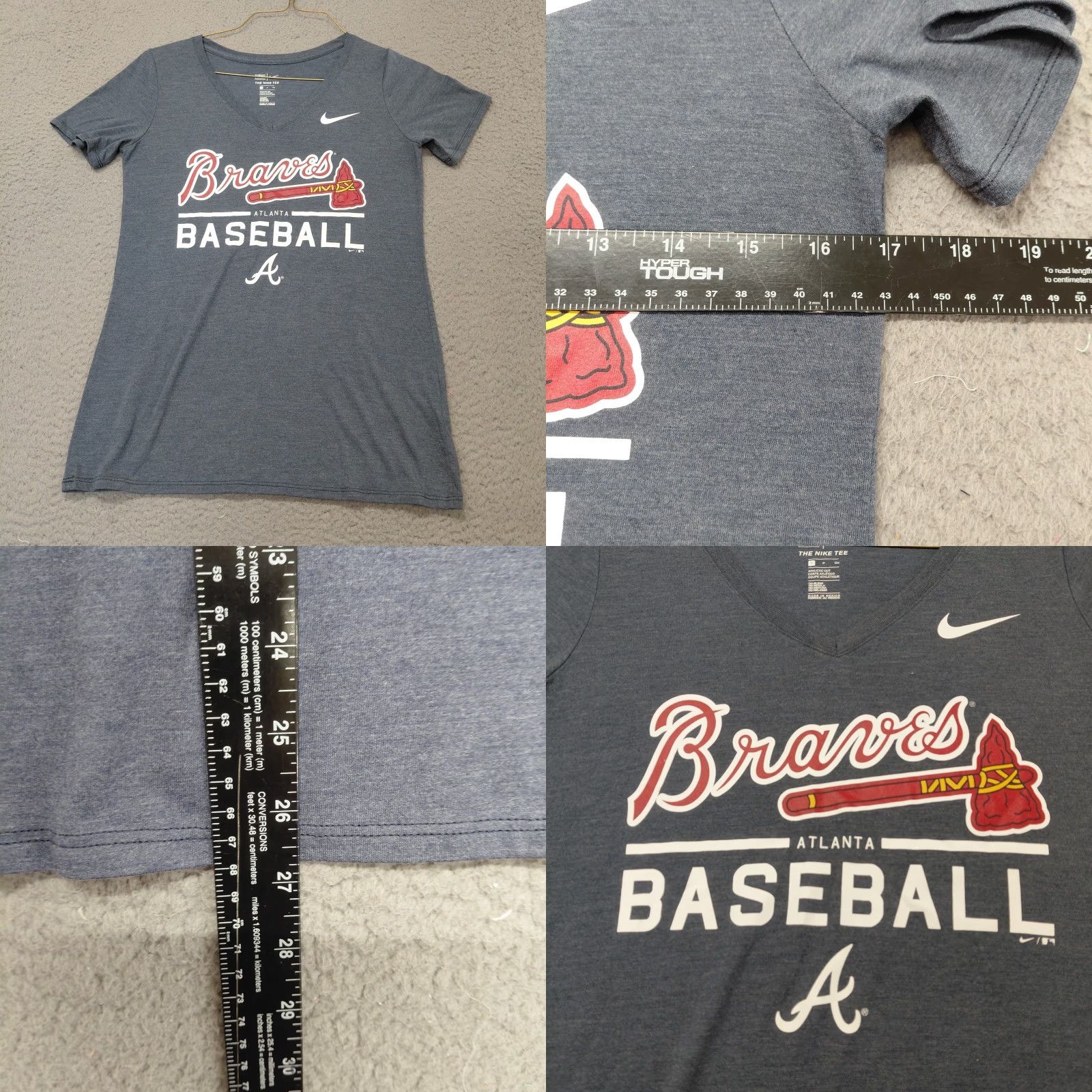 Nike Nike T-Shirt Women Athletic Cut V-Neck Short Sleeve Gray Atlanta Braves Size S Size S / US 4 / IT 40 - 8 Thumbnail