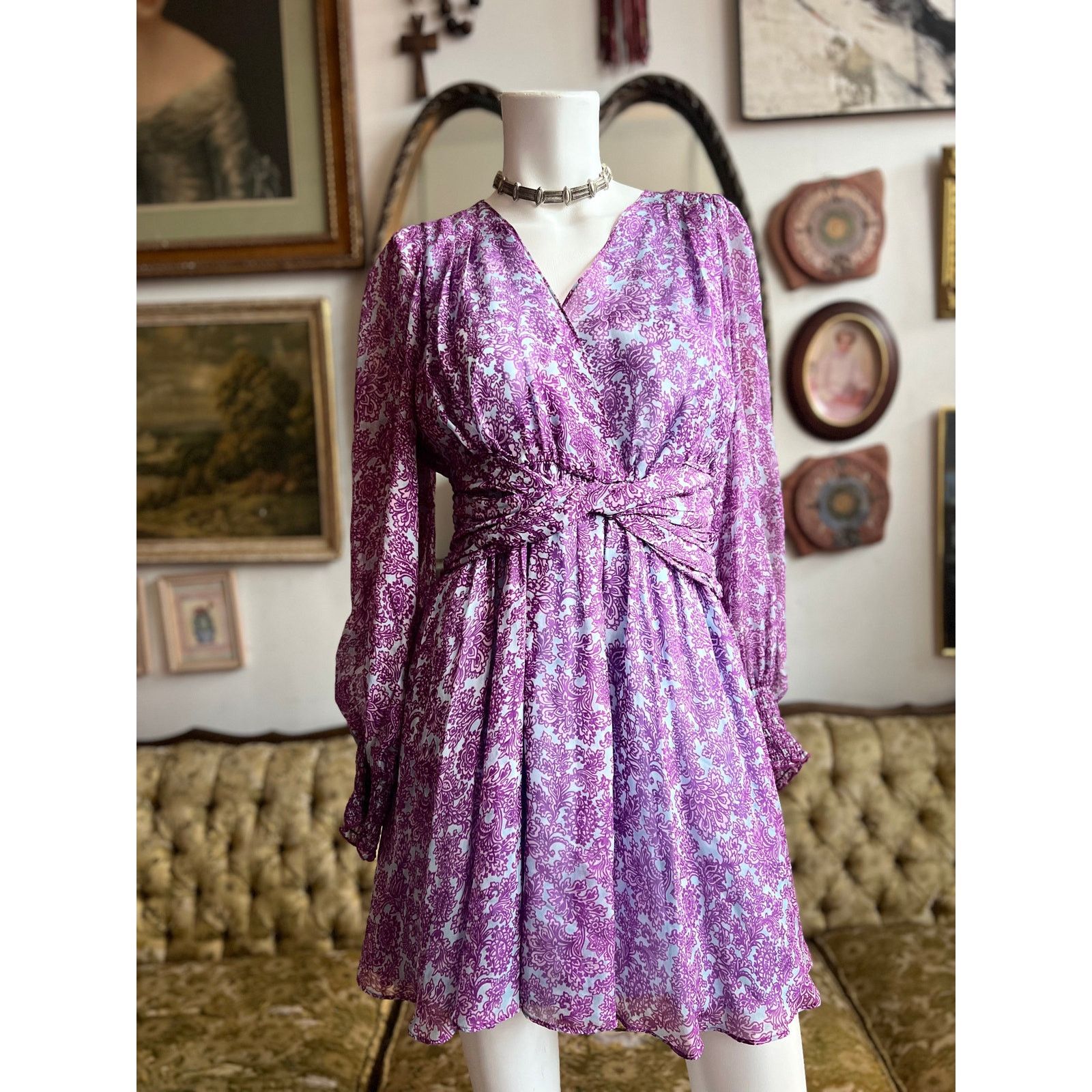 Amur AMUR Dress Purple/Blue Silk Chiffon Floral Dress Size 4 Size S / US 4 / IT 40 - 6 Thumbnail