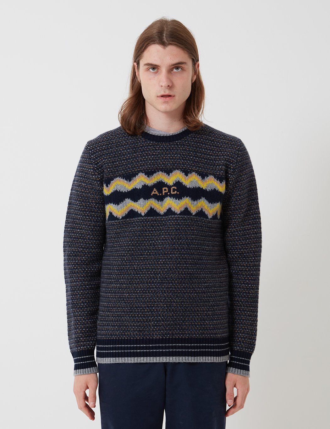 A.P.C. A.P.C. Ben Jacquard Wool Sweater Navy - Size L Size US L / EU 52-54 / 3 - 2 Thumbnail