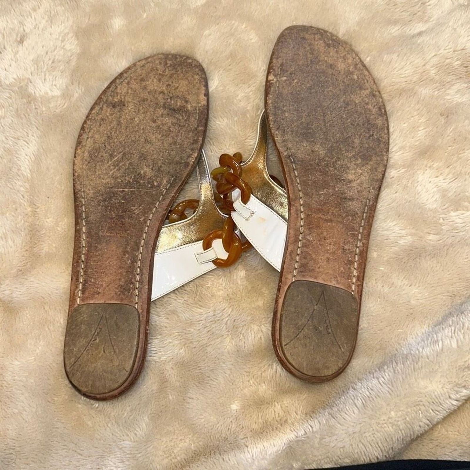 Prada Prada white with tortoise shell chain sandals | Sz 39.5 Size US 9.5 / IT 39.5 - 7 Thumbnail