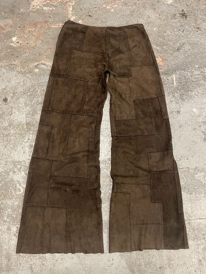 Fendi 2000s Fendi Khaki Suede Leather Studded Patchwork Pants Size US 31 - 7 Thumbnail