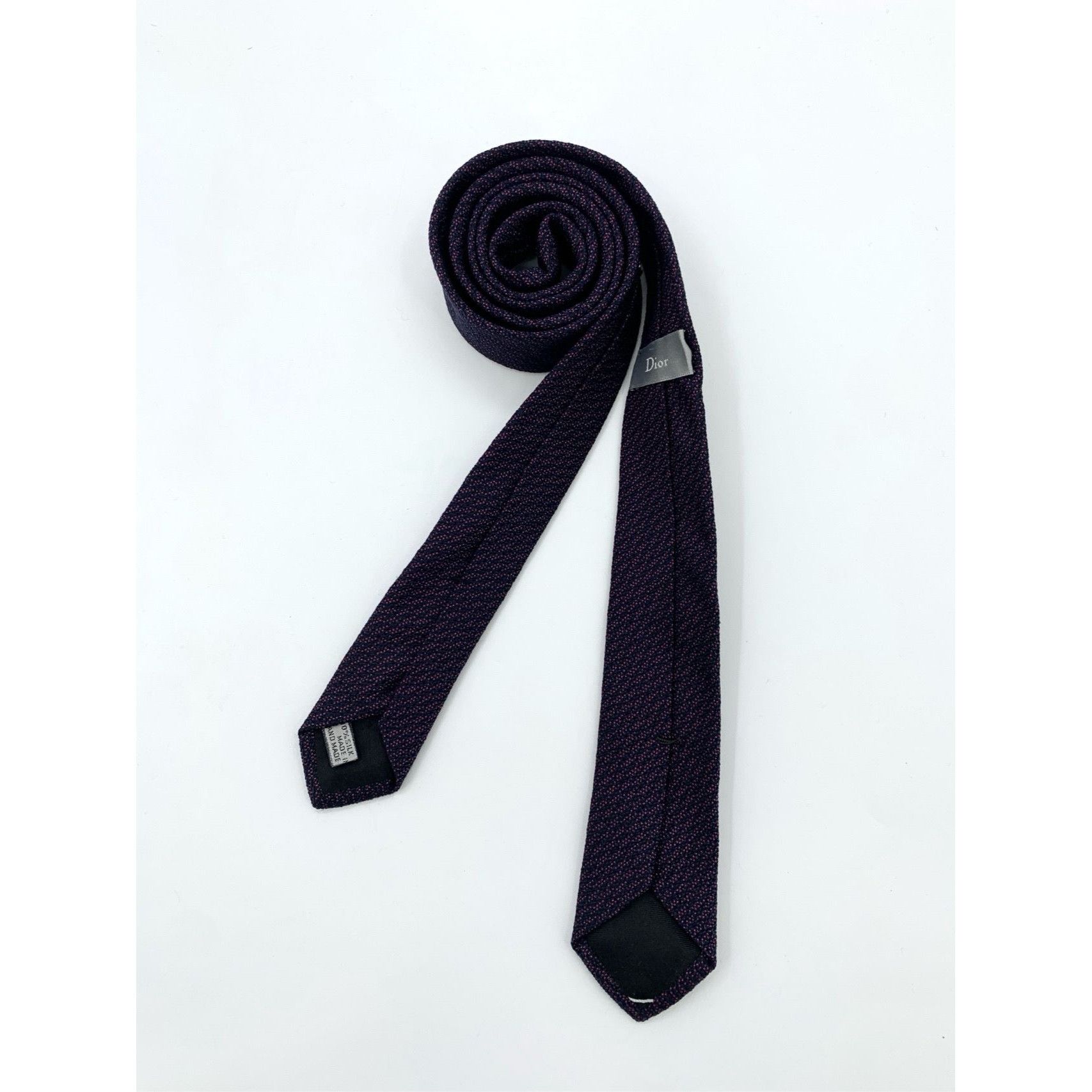 Dior Dior Mens Textured Woven Silk Tie In Purple & Black Size ONE SIZE - 2 Thumbnail