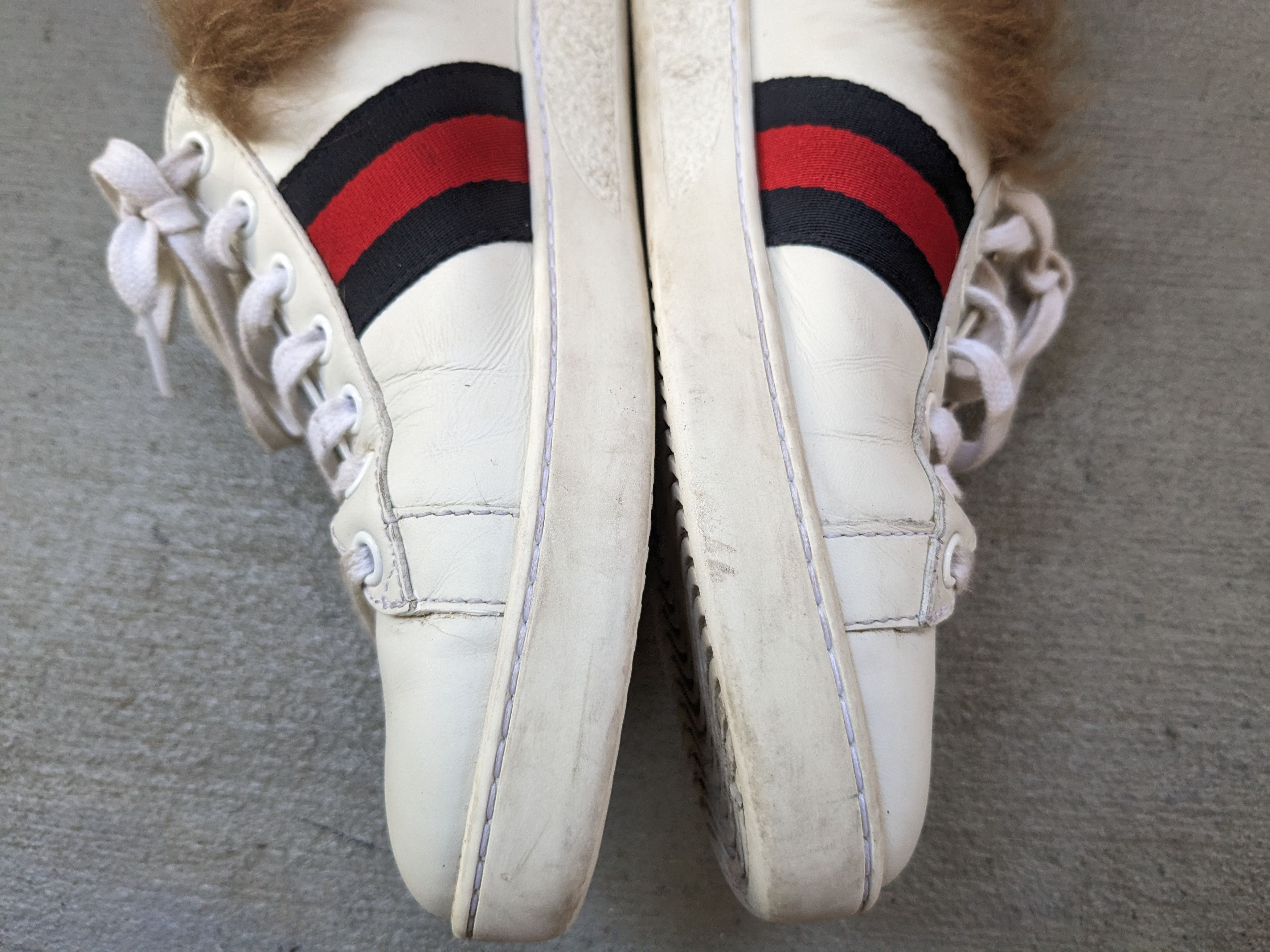 Gucci Women's Gucci Ace Sneakers Bee White 8 Low Top Fur Shearling Size US 8 / IT 38 - 9 Thumbnail