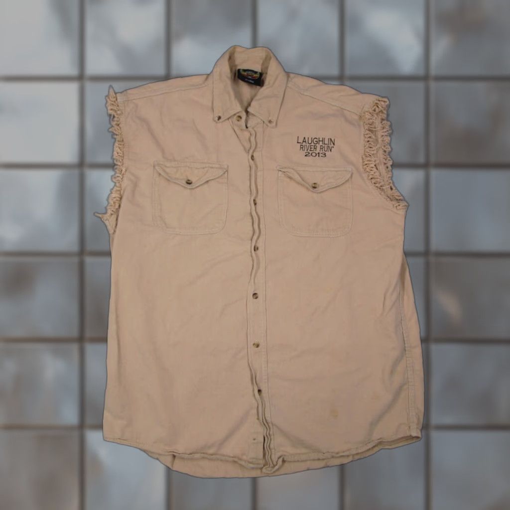 Vintage VINTAGE Bikerwear Men's Button-Up Shirt Sleeveless Casual 2XL Beige Cotton Canvas California Motorcycle Size US XXL / EU 58 / 5 - 1 Thumbnail