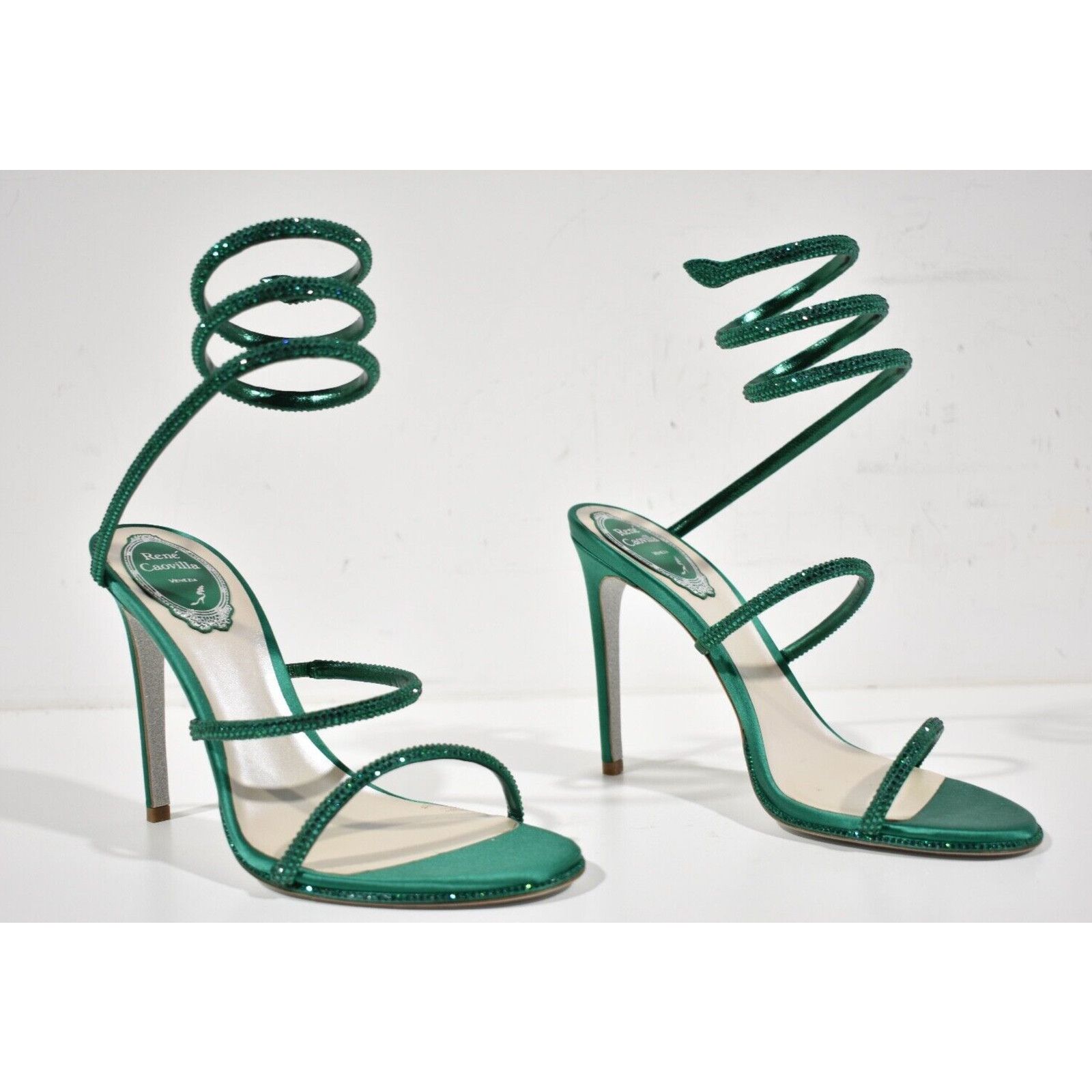Rene Caovilla Cleo Emerald Crystal Ankle Wrap Strap Sandal Heel Pump 38 Size US 8 / IT 38 - 4 Thumbnail