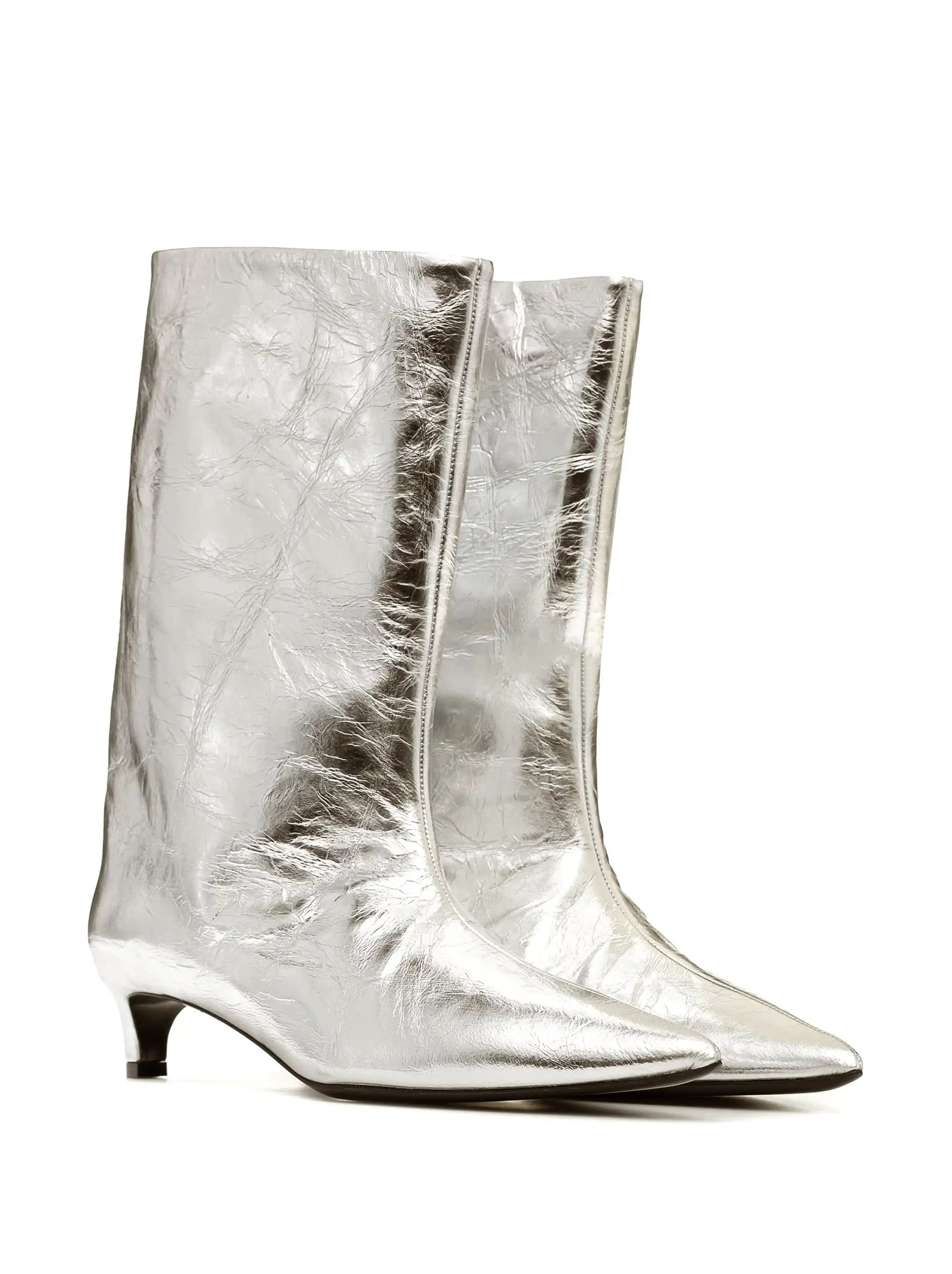 Jil Sander o1loc1c0426 Metallic Finish Ankle Boots in Silver Size US 10 / IT 40 - 2 Thumbnail