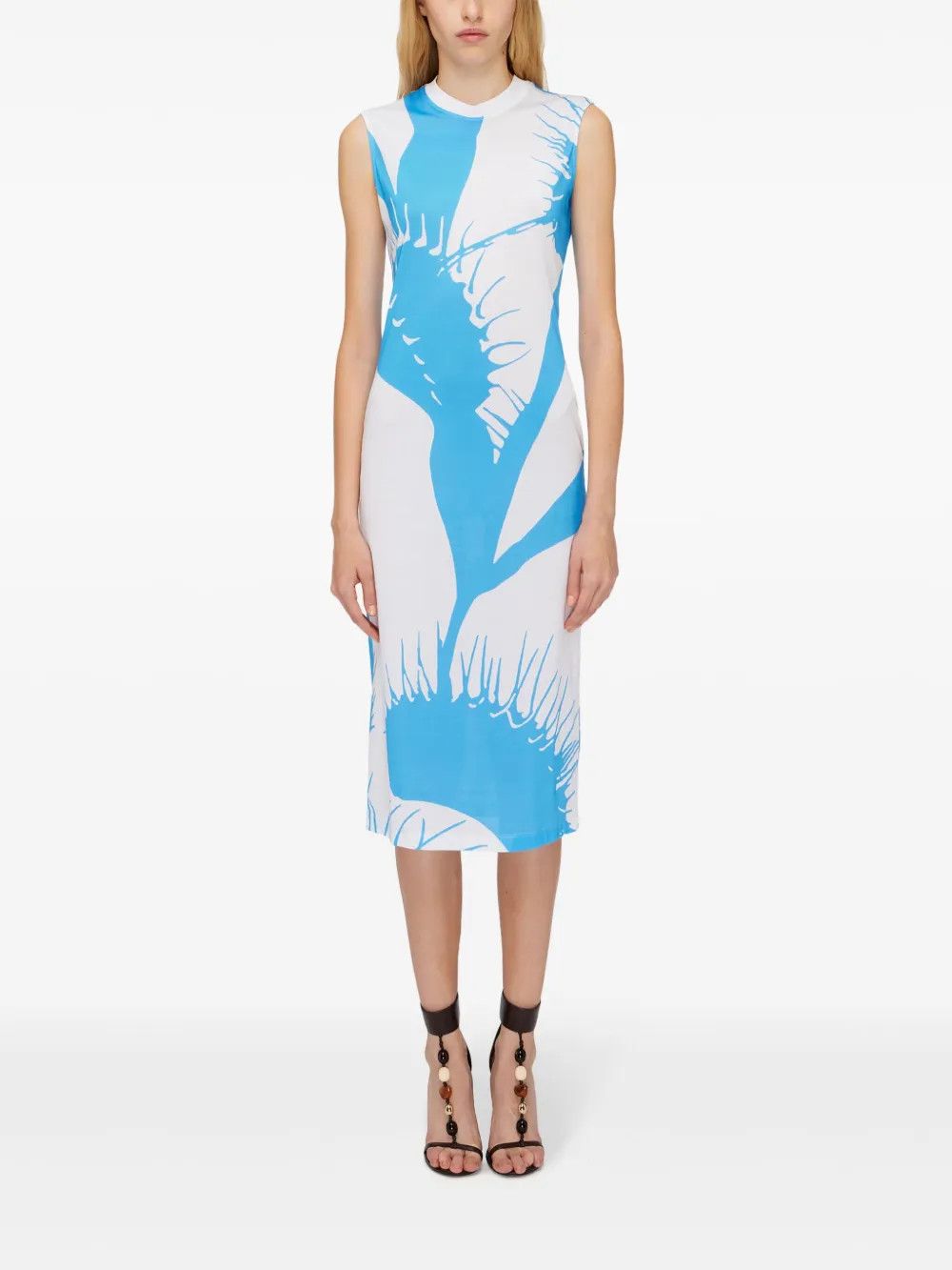 Salvatore Ferragamo o1s1rm0126 Midi Dress in White/Blue Size M / US 6-8 / IT 42-44 - 2 Thumbnail