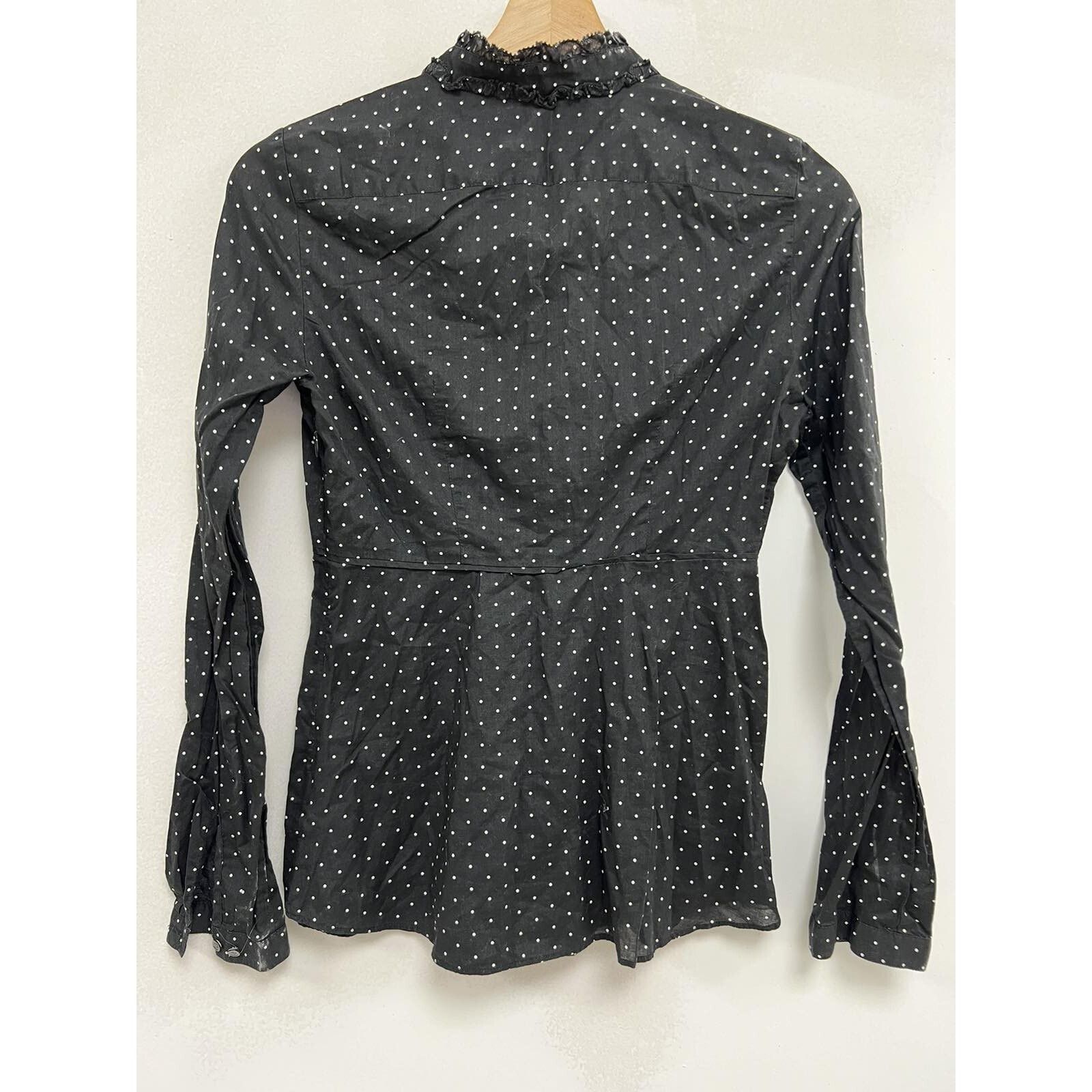 J.Crew J Crew Blouse Top Black Dot Long Sleeve Cotton XS A000008 Size XS / US 0-2 / IT 36-38 - 2 Thumbnail