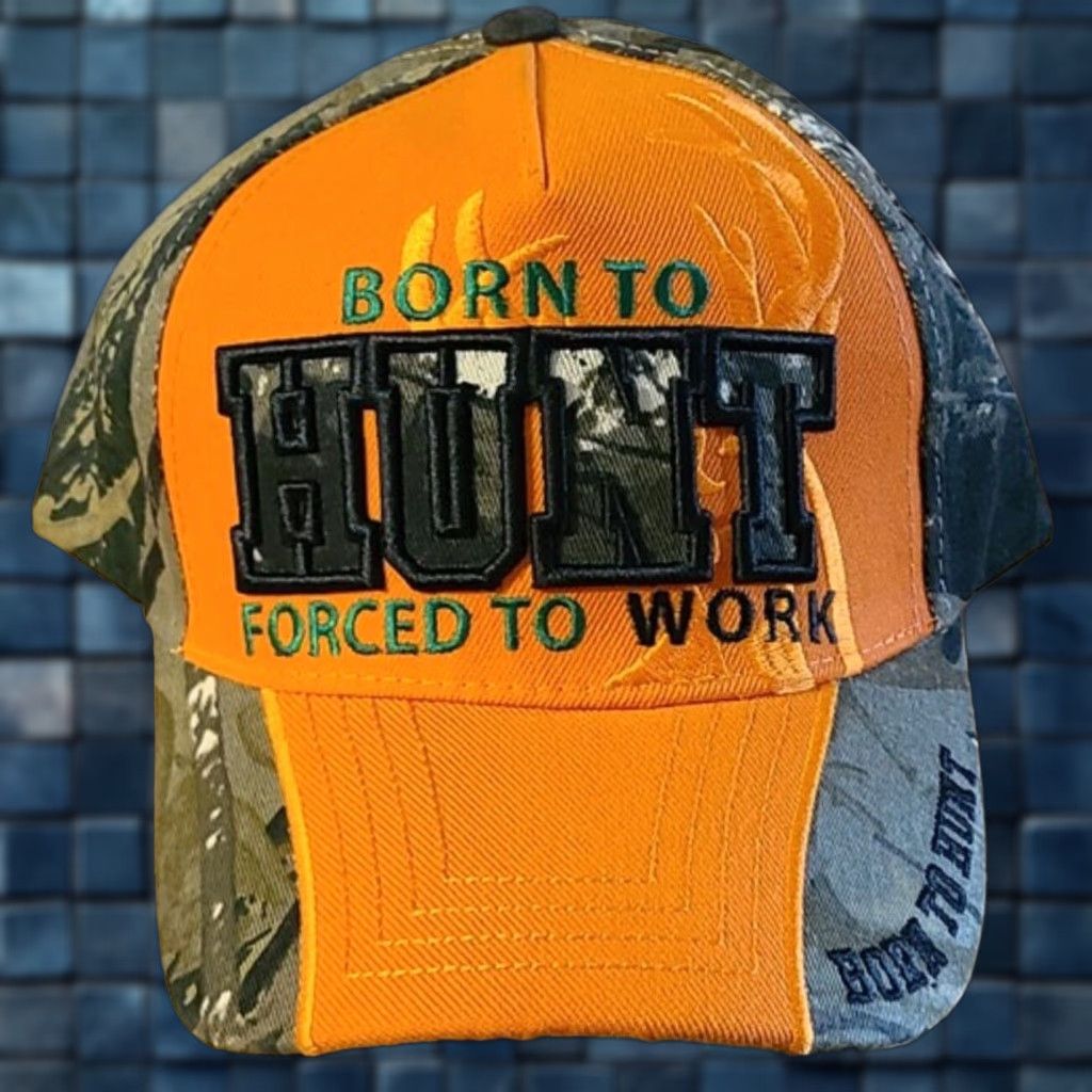 Born BORN TO HUNT FORCED TO WORK DEER HUNTER BASEBALL CAP ORANGE CAMOUFLAGE ( DEER ) Size ONE SIZE - 1 Thumbnail