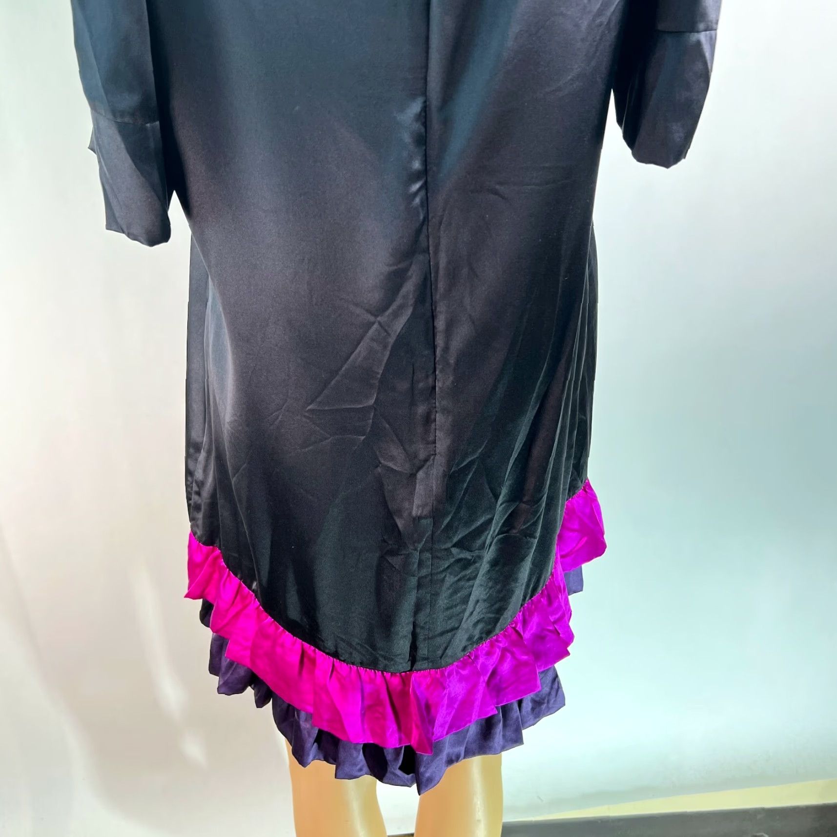 Vintage Cielo Dress Silk Boat Neck Casual Black Mini Ruffled Hem Half Sleeve Size M Women Satin 100% Silk Short Sheath Classic Casual Party/Cocktail Size M / US 6-8 / IT 42-44 - 7 Thumbnail