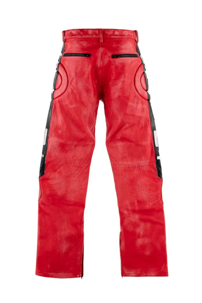 Saint Michael o1mle0326 Leather Racer Pants in Red Size US 34 / EU 50 - 2 Thumbnail