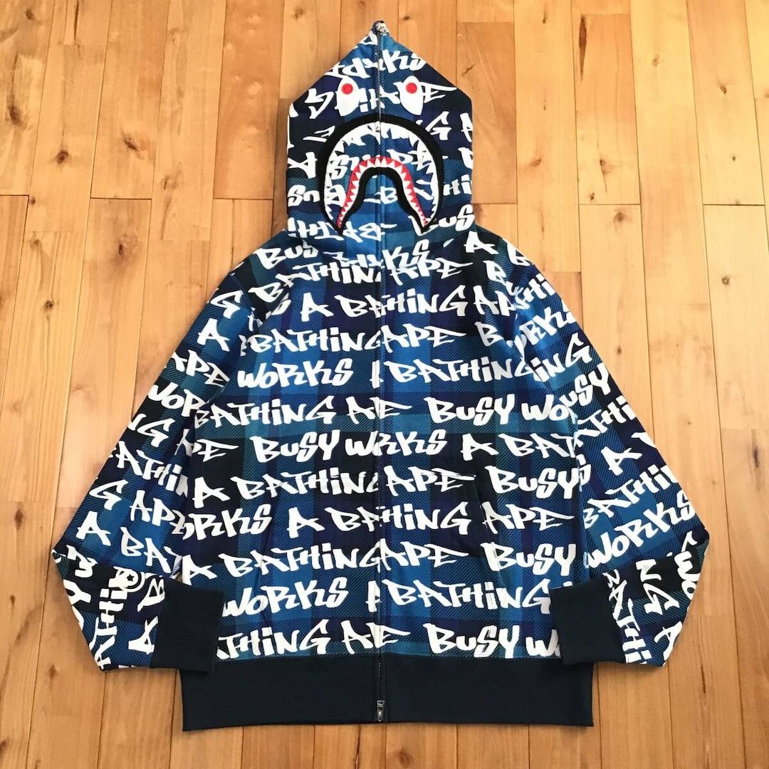 Bape BAPE GRAFFITI CHECK Shark Full Zip Hoodie a bathing ape Size US L / EU 52-54 / 3 - 1 Thumbnail