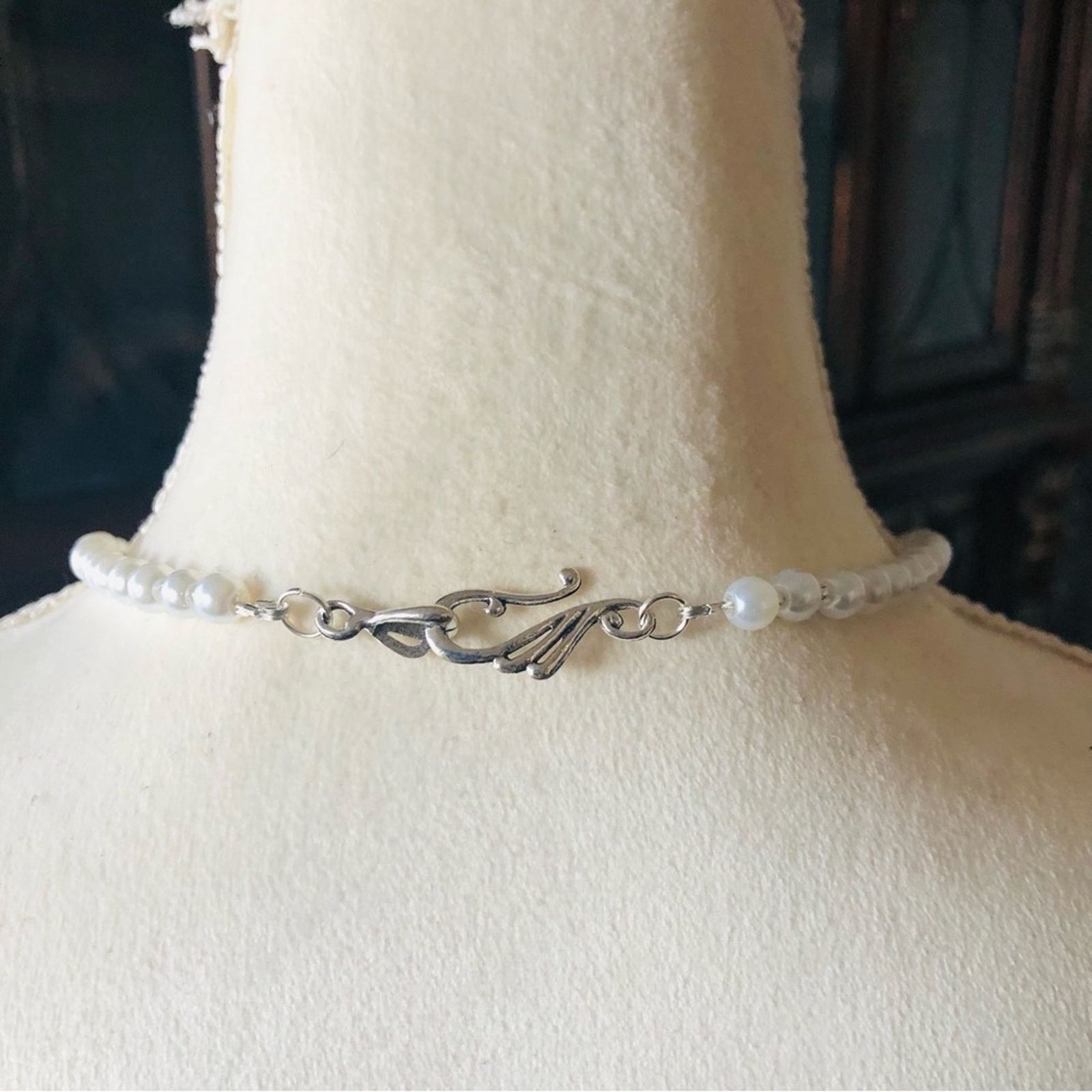 Handmade Handcrafted repurpose fancy stone dangle Pearl necklace Size ONE SIZE - 7 Thumbnail