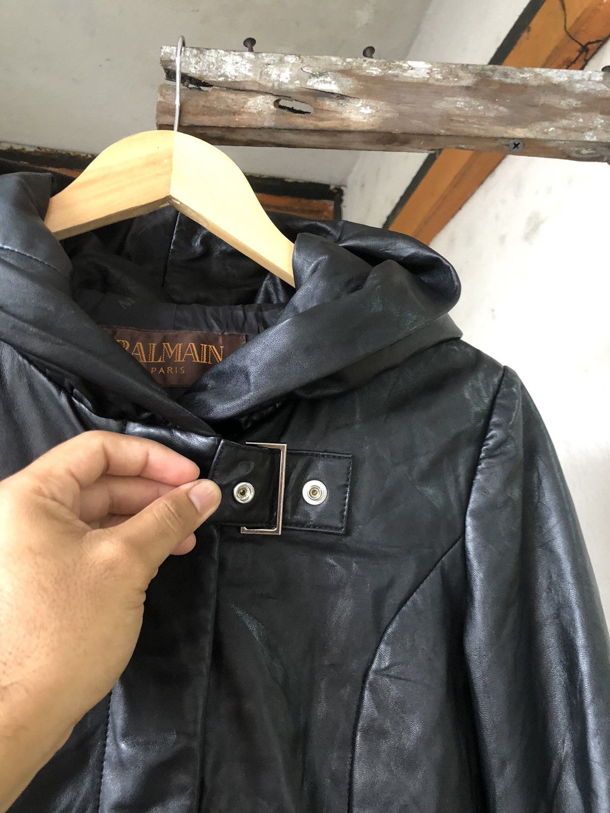 Balmain 🏴 Vintage Balmain Paris Soft Leather Long Jacket Wt Hoodie Size S / US 4 / IT 40 - 9 Thumbnail