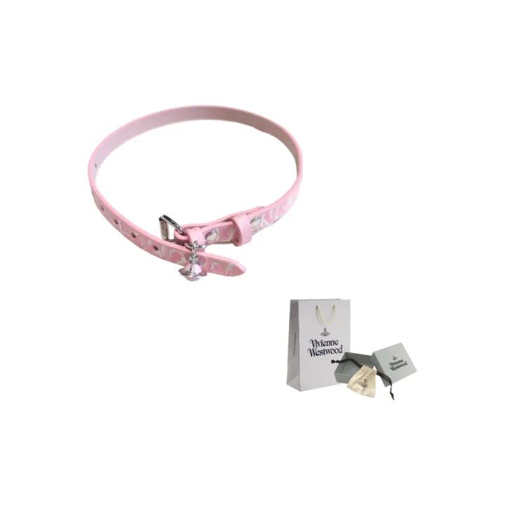 Vivienne Westwood Vivienne Westwood Pink Leather Choker with Saturn Pendant 0079 Size ONE SIZE - 1 Thumbnail