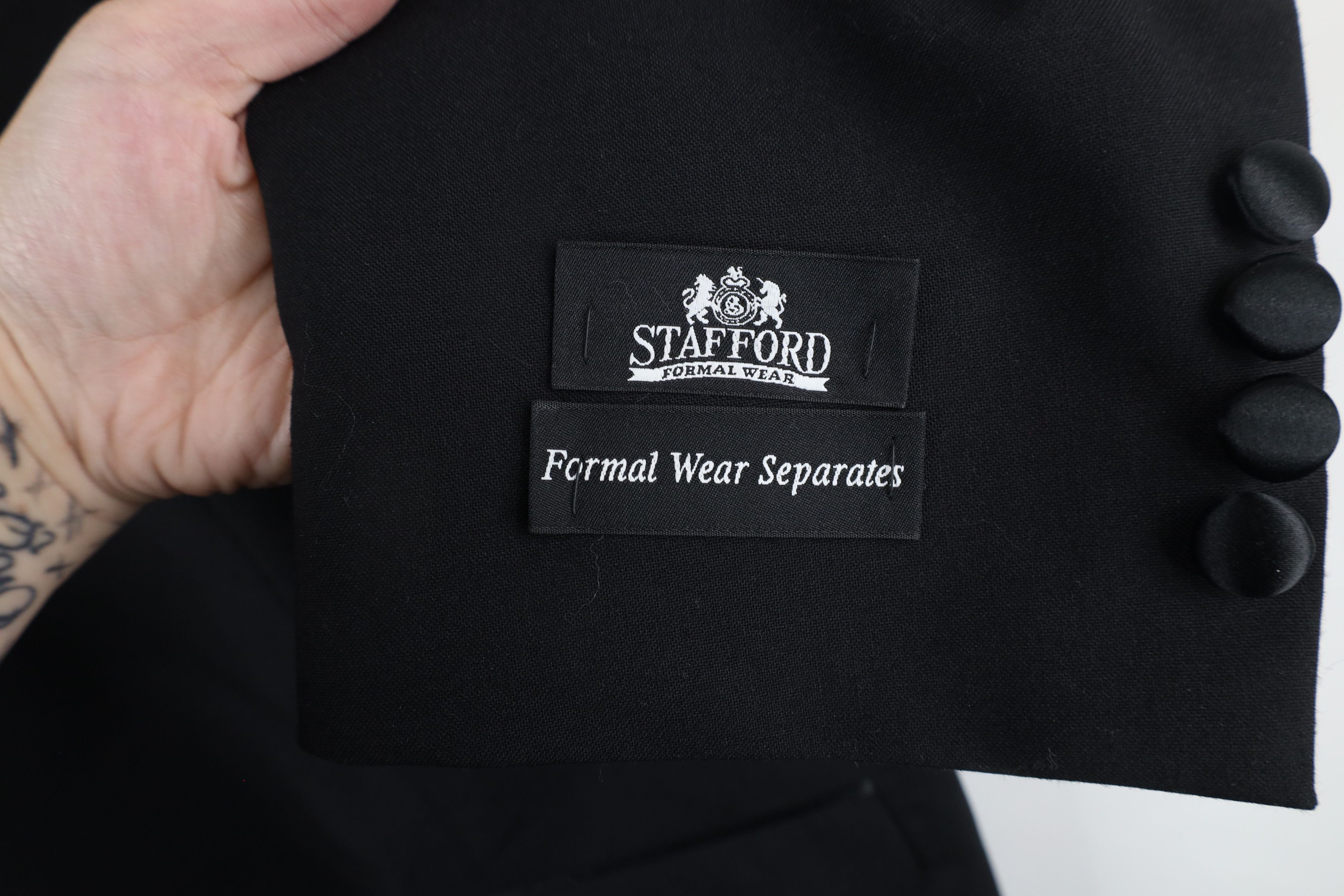Vintage New Stafford Prom Wedding Tuxedo Suit Coat Jacket Black Size US L / EU 52-54 / 3 - 4 Thumbnail