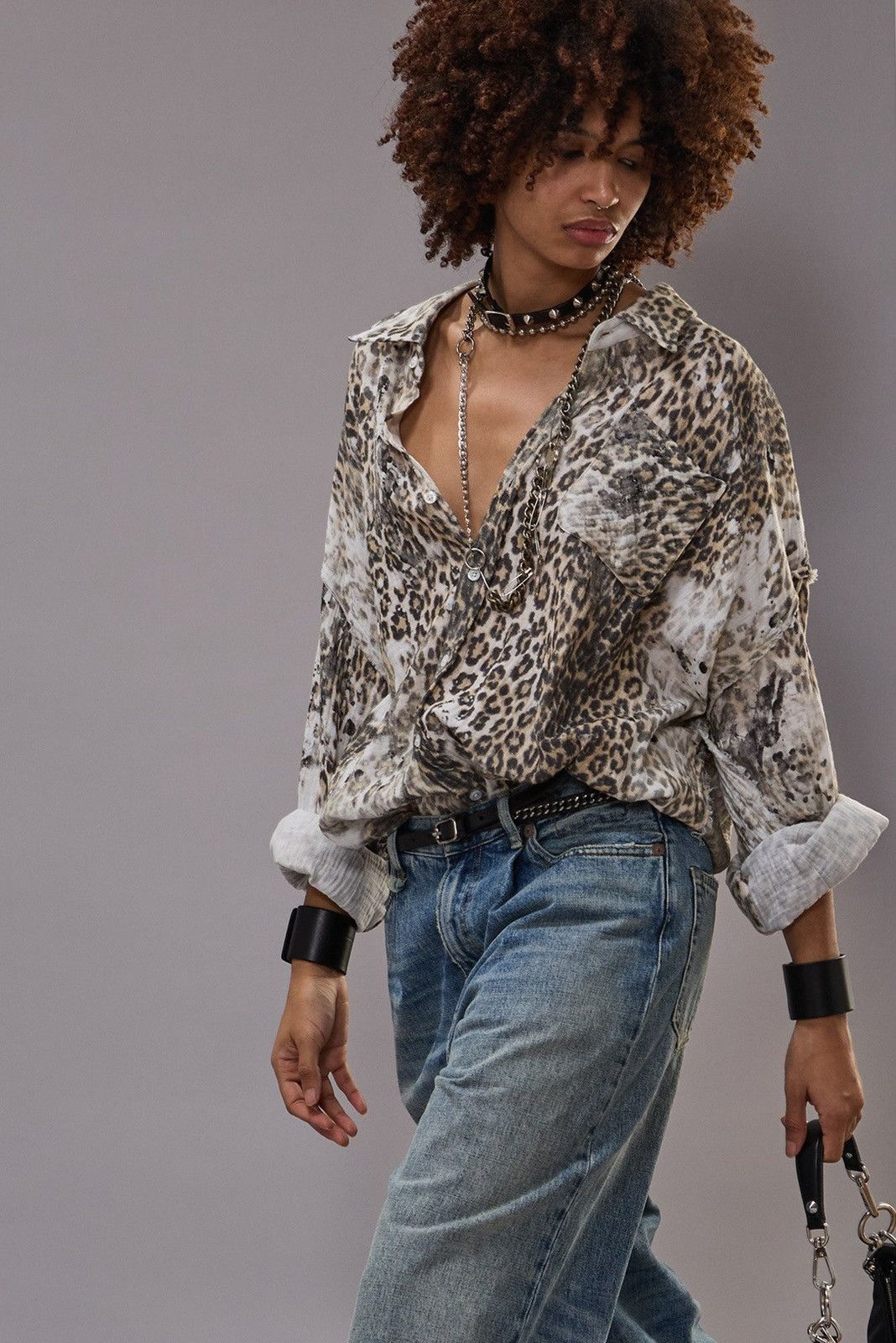 R13 Shredded Seam Drop Neck Shirt Leopard XS Size XS / US 0-2 / IT 36-38 - 3 Thumbnail