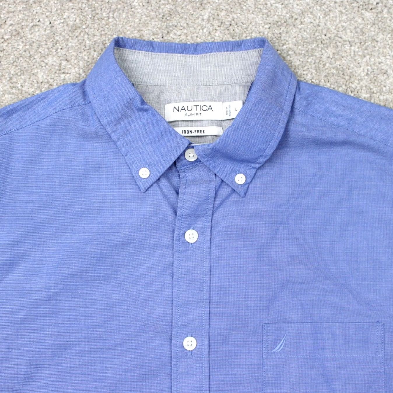 Nautica Nautica Shirt Mens Large Blue Slim Fit Button-Up Long Sleeve Cotton Spandex 98% Cotton 2% Stretch Size US L / EU 52-54 / 3 - 4 Thumbnail