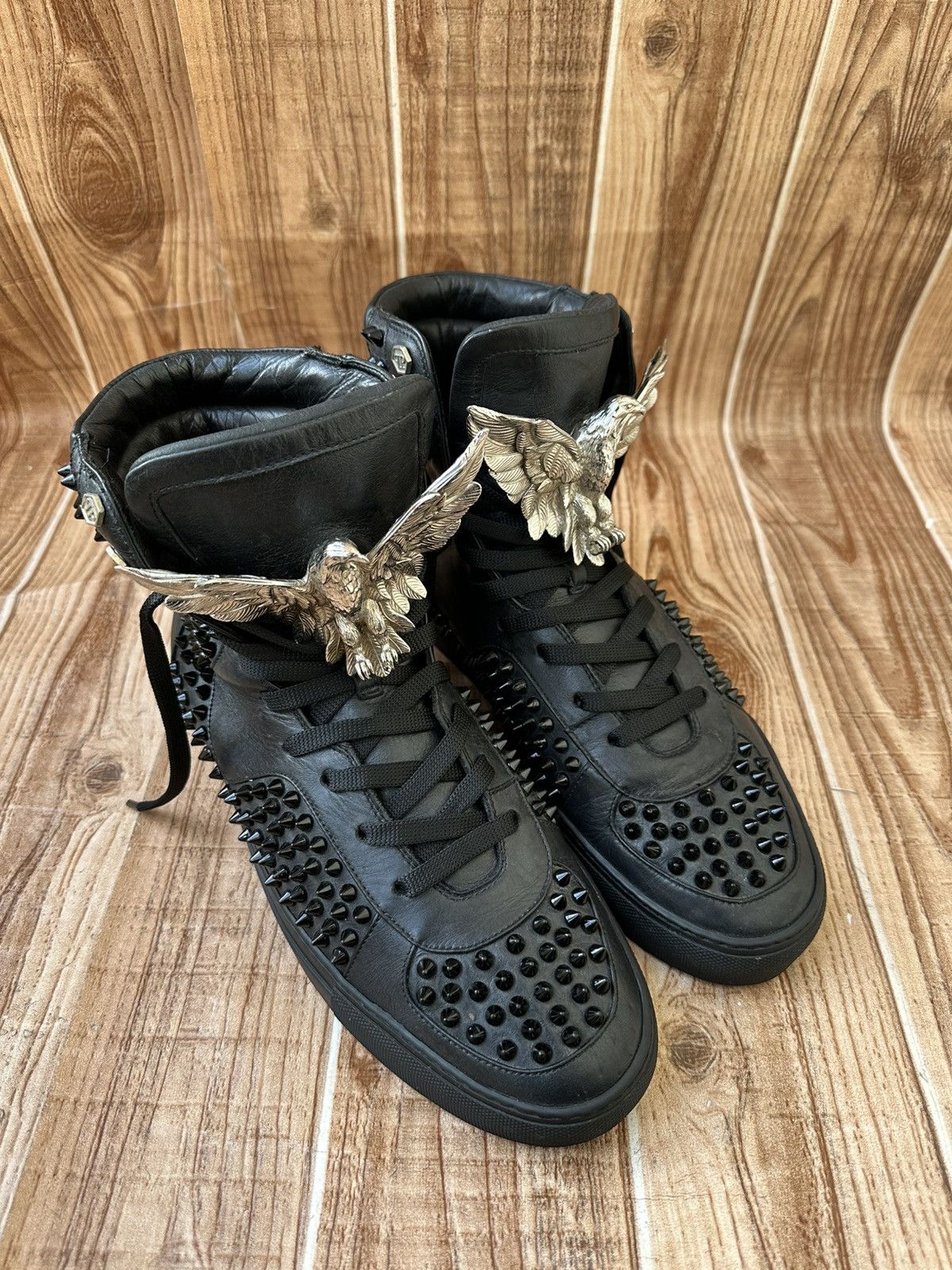 Philipp Plein Phillip Plein Black Leather Studded Hightops / Eagle Size US 10 / EU 43 - 1 Thumbnail