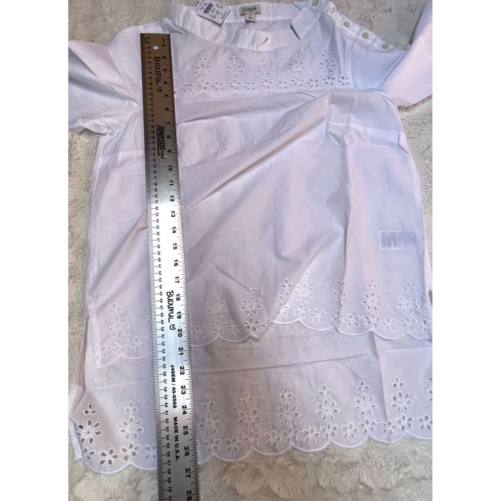 J.Crew J.Crew Womens Scalloped Eyelet Funnelneck Top Long Sleeve White Size 8 New AP120 Size M / US 6-8 / IT 42-44 - 4 Thumbnail