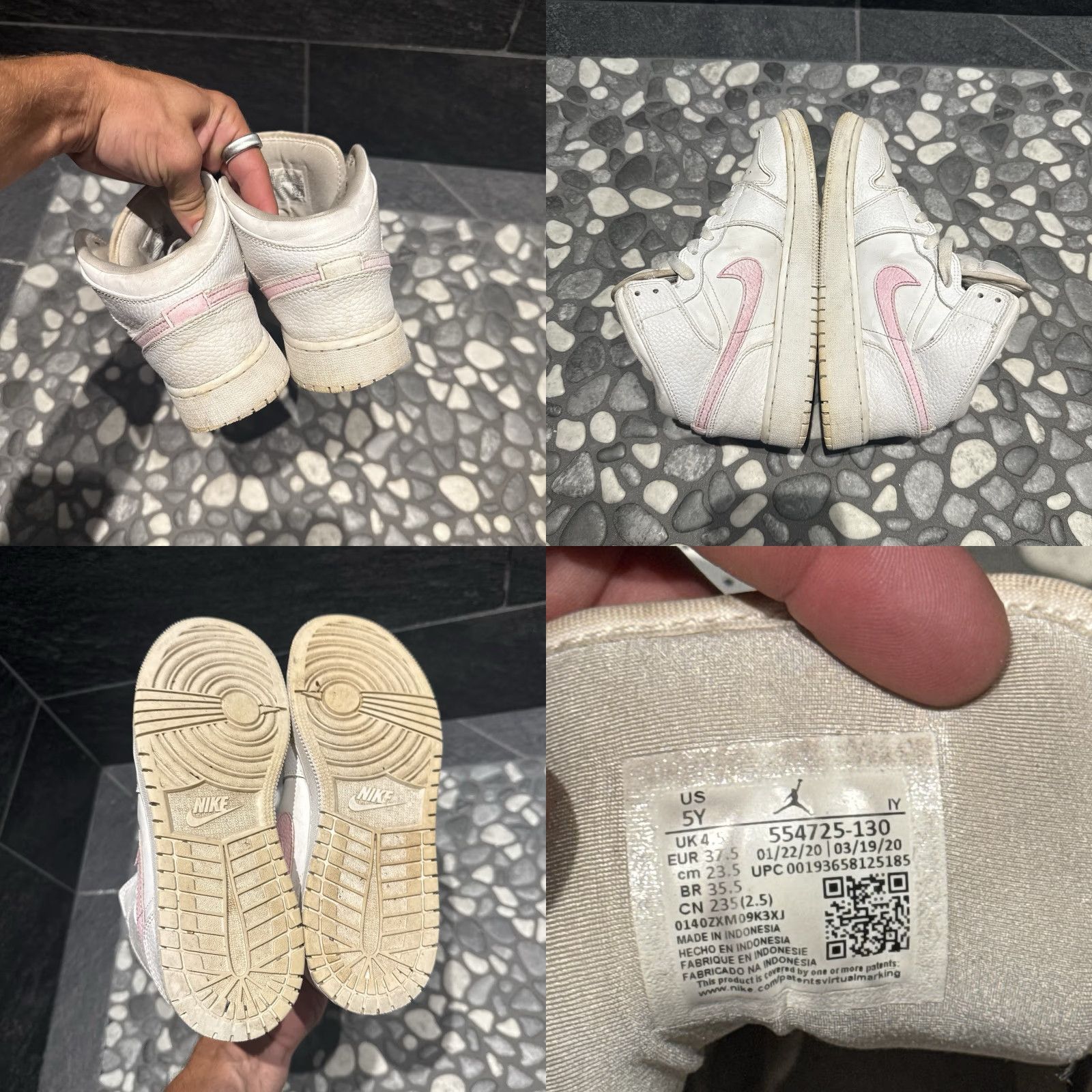 Jordan Brand Nike Air Jordan 1 Mid White Pink Trainers Women Size 5Y 554725-130 Sneaker Leather White Size US 5 / IT 35 - 8 Thumbnail