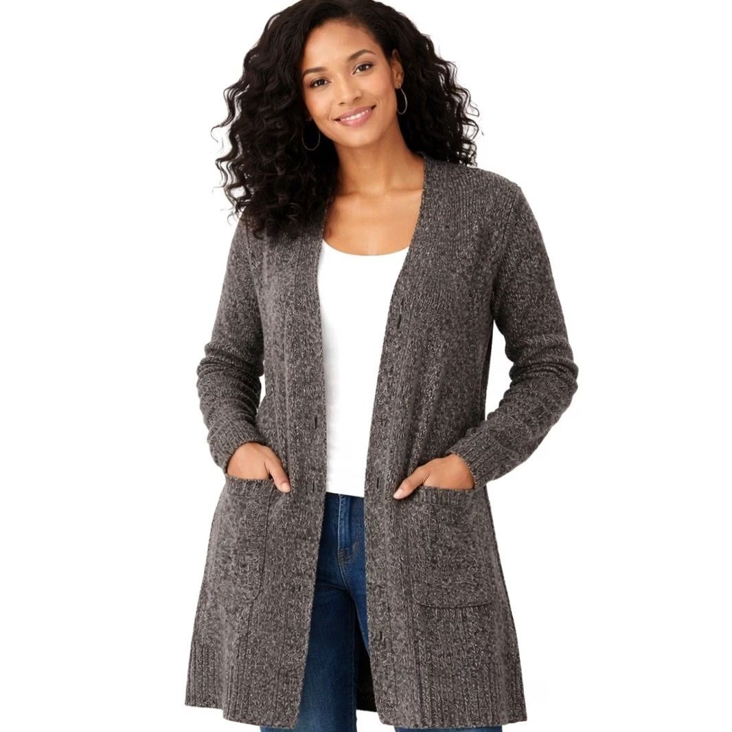 H&M H&M Knit Cardigan Long Sleeve Open Front Pockets Charcoal Gray Womens S Size S / US 4 / IT 40 - 2 Thumbnail