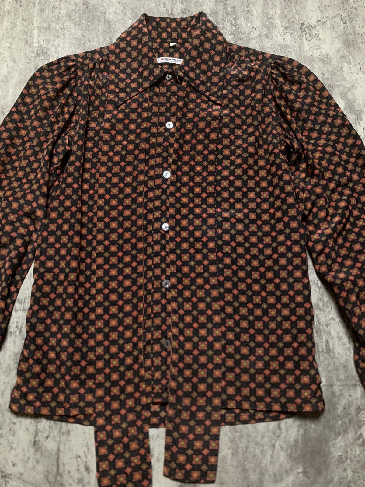 Saint Laurent Paris Vintage 70s Saint Laurent Rive Gauche Blouse Silk Tie Neck Size XS / US 0-2 / IT 36-38 - 3 Thumbnail