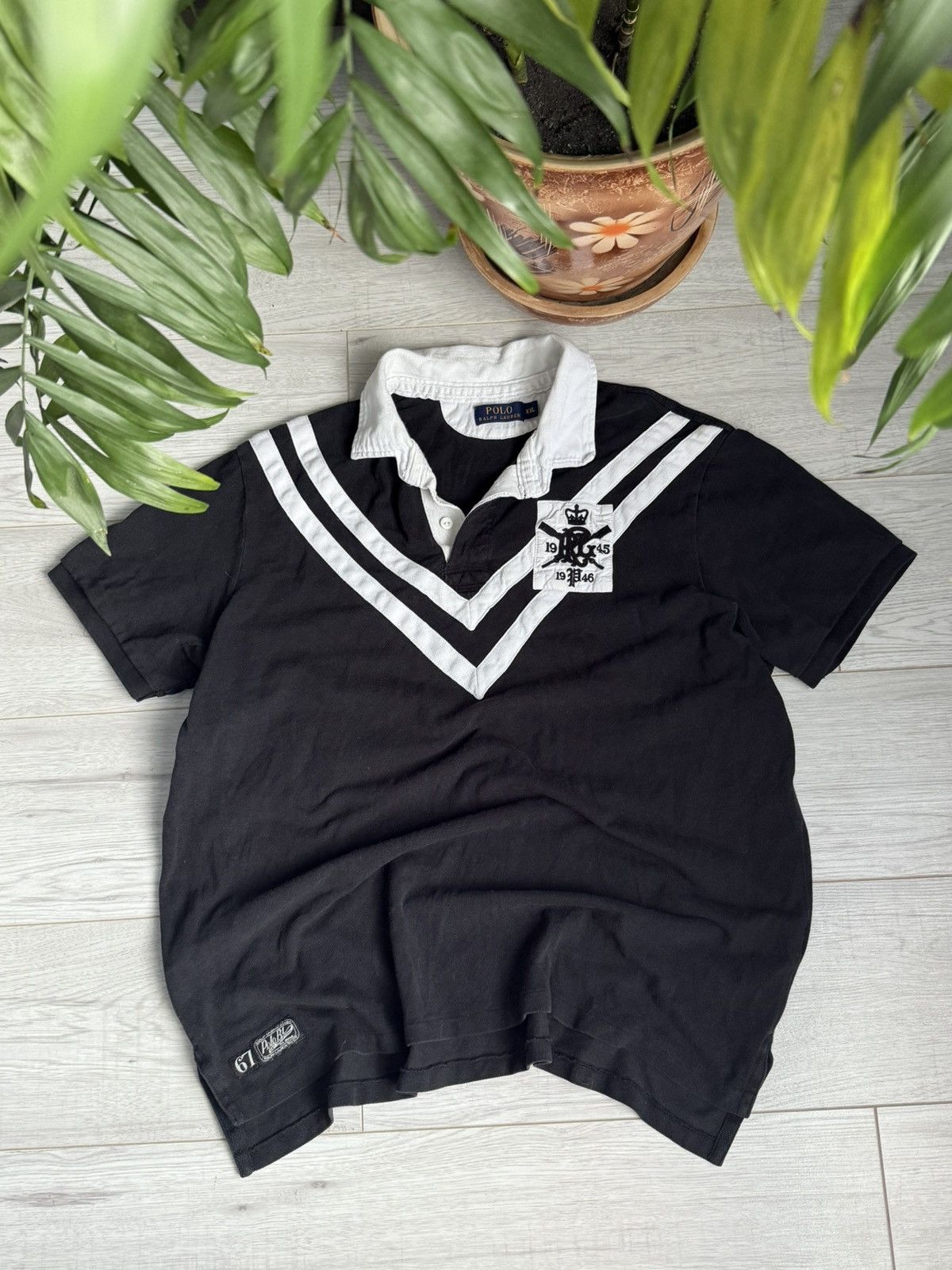 Vintage Polo Ralph Lauren Rugby Shirt Black Collar Crest Logo