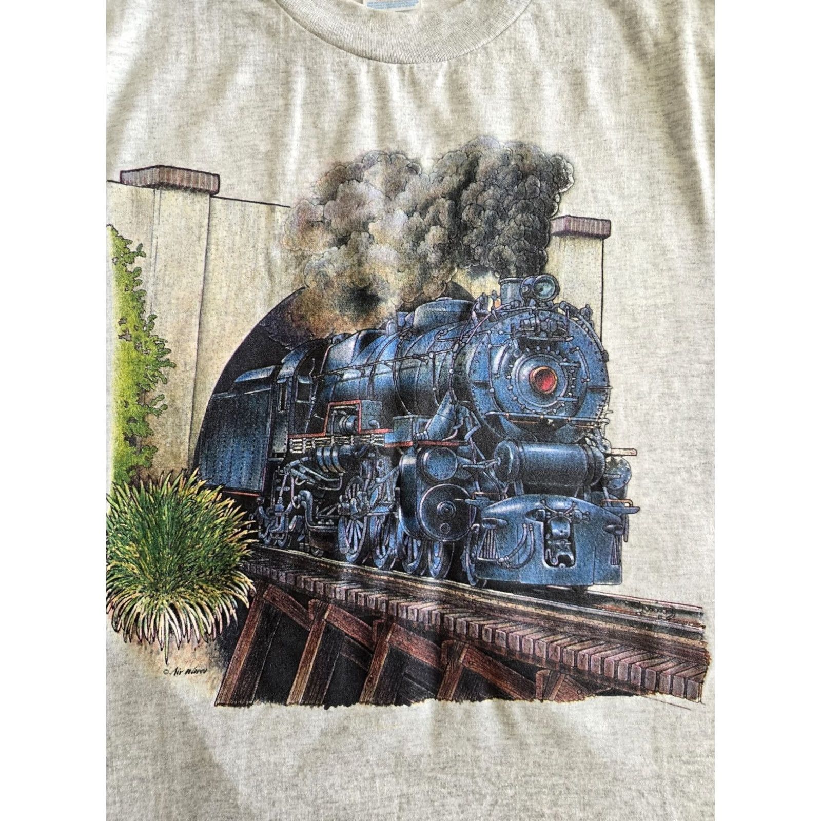 Jerzees VINTAGE Steam Engine Train T-shirt Shirt Unisex Gray 80s 90s M Adult Medium Graphic Tee Jerzees Shirts Mens Womens Size US M / EU 48-50 / 2 - 3 Thumbnail