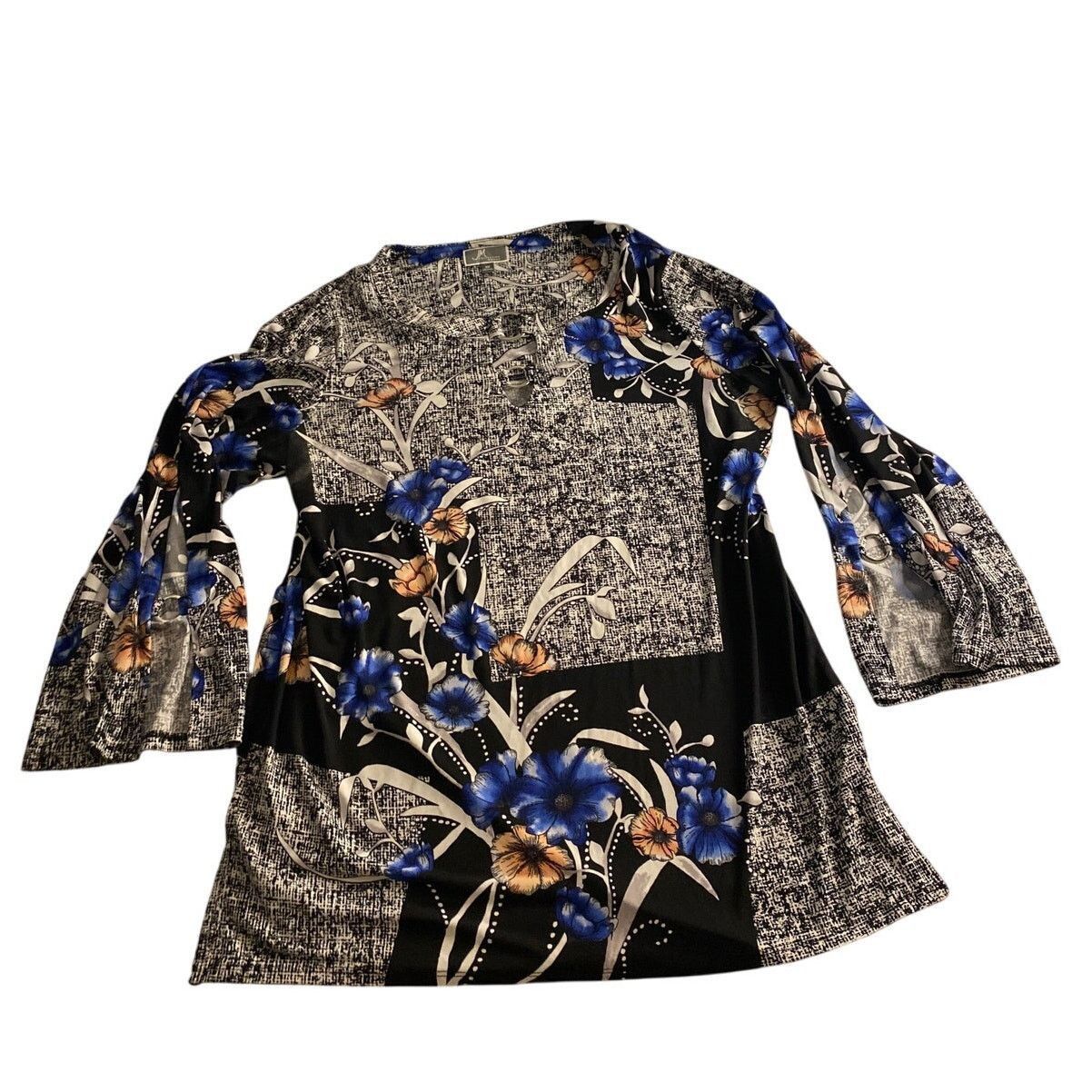 Other Chic Floral Patchwork Blouse Black Blue JM Collection 0X Size XL / US 12-14 / IT 48-50 - 2 Thumbnail